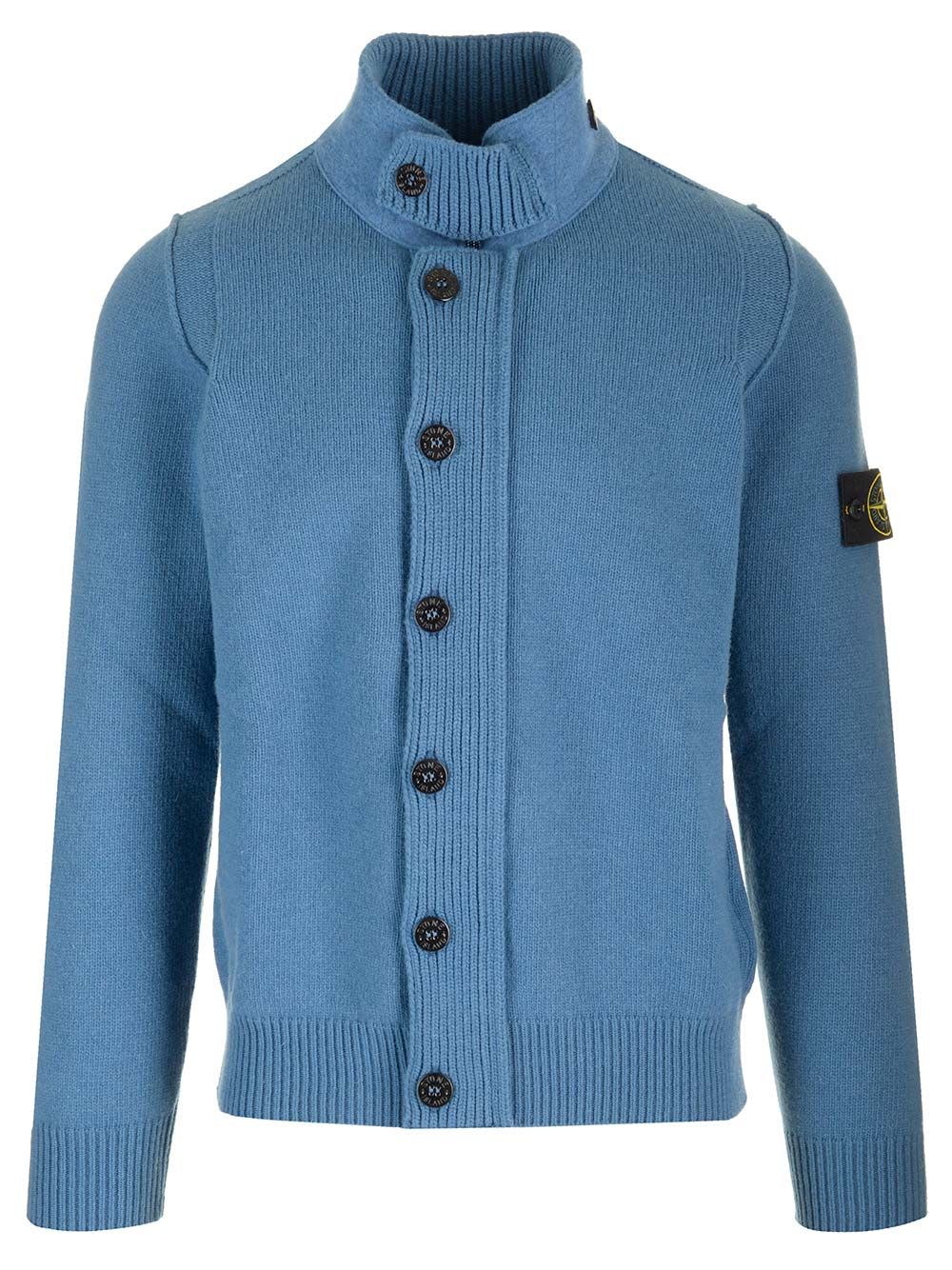 Shop Stone Island Wool Cardigan In Light Blue