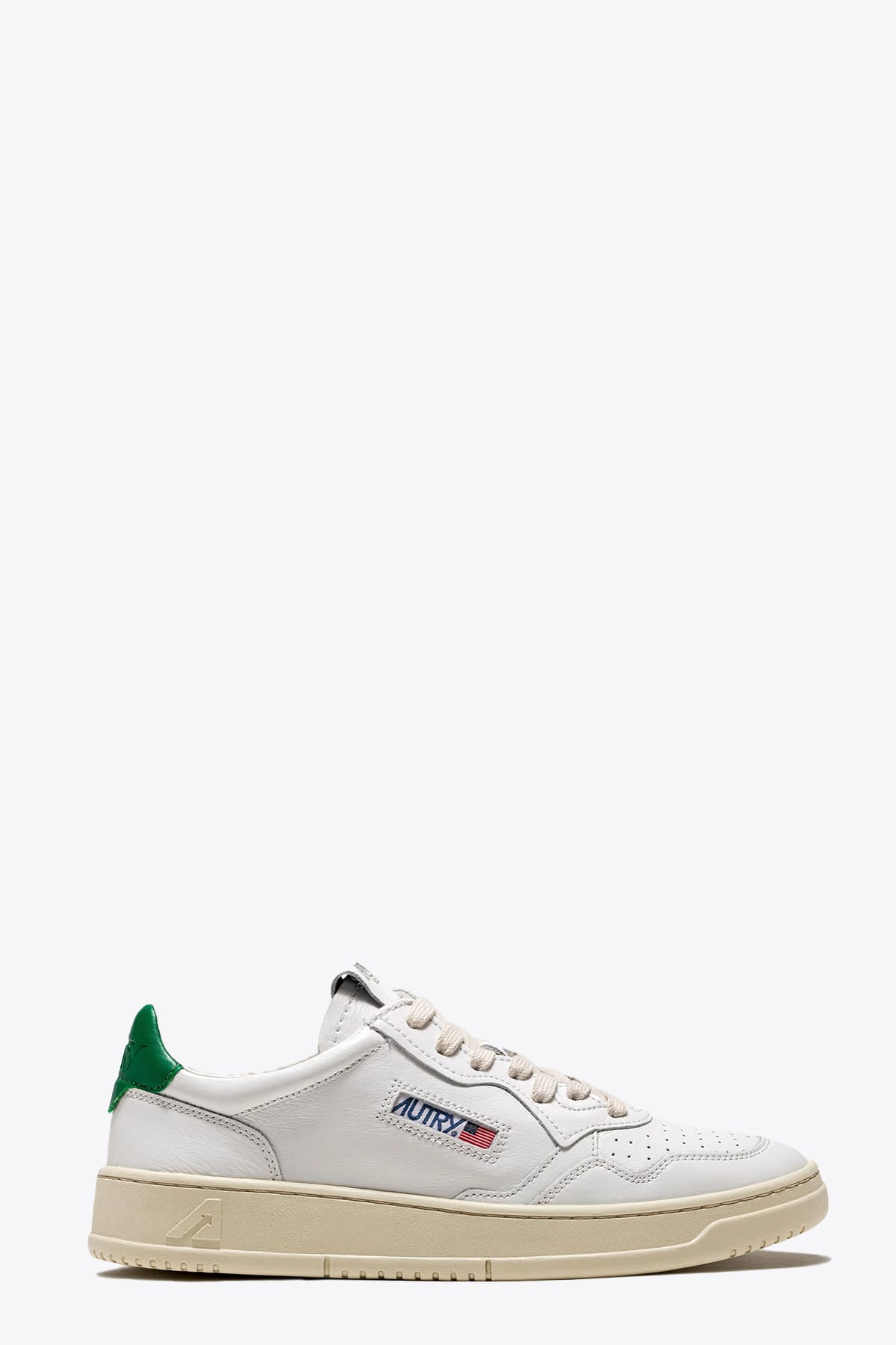 Autry 01 Low Man Leat/leat White leather sneakers with green tab - Medalist low