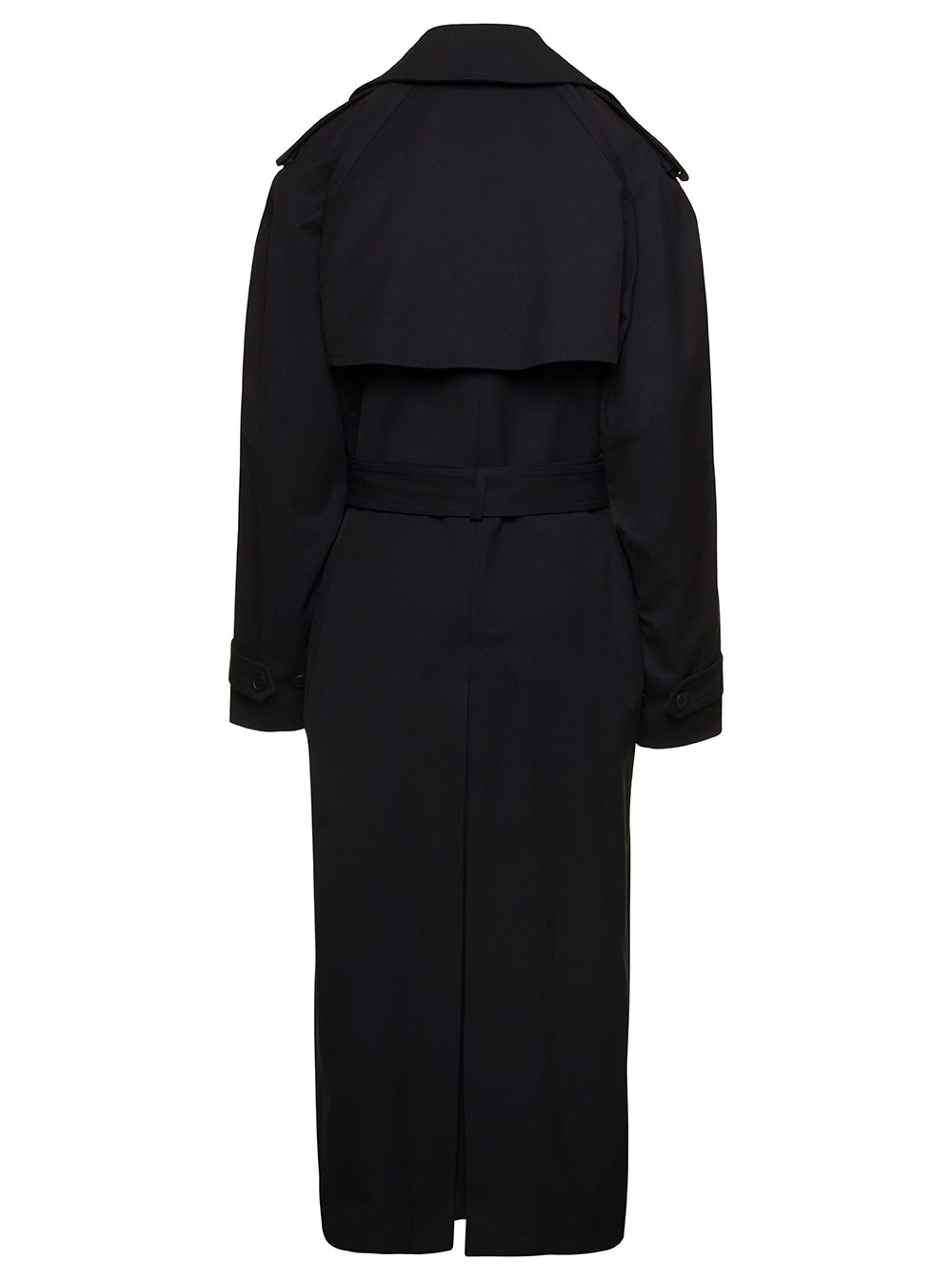 Shop Balenciaga Black Double-breasted Trench Coat With Belt In Wool And Cotton Woman
