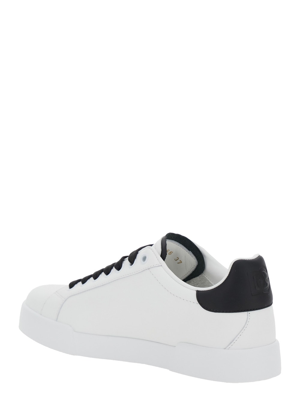 Dolce & Gabbana 'portofino Light' White Sneakers With Perforated Logo On The Side And Logo Patch On The Tongue In White Black