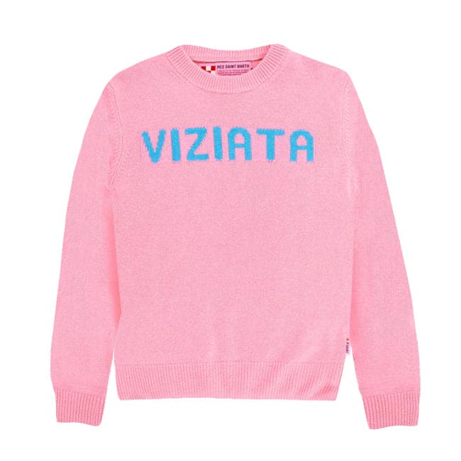 Mc2 Saint Barth Kids' Pink Girl Sweater Light Blue Viziata Writing