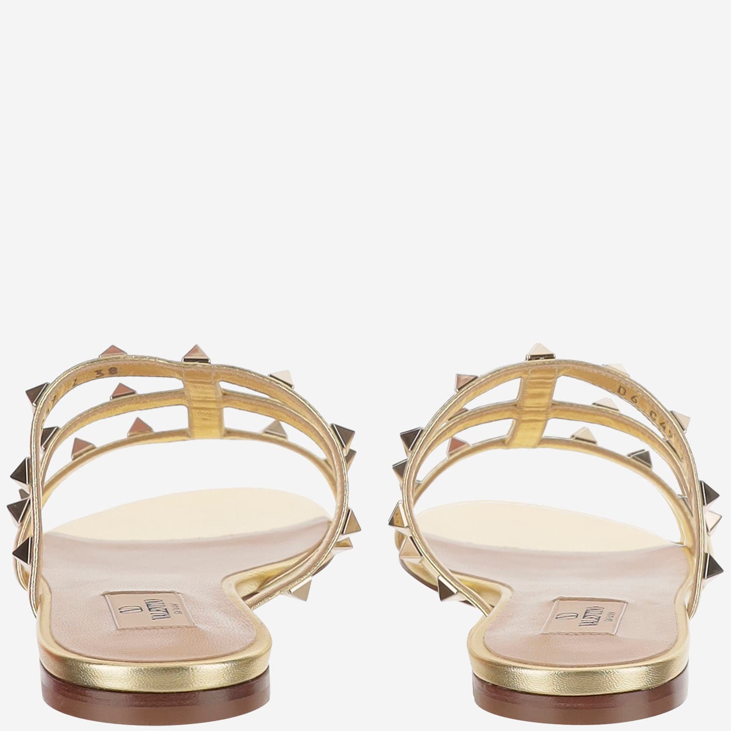 Valentino Rockstud Metallic Leather Sandals In Gold