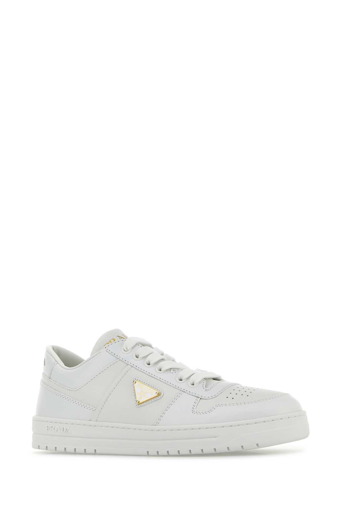 Prada White Sneakers With Padded Collar And Perforated Detailing