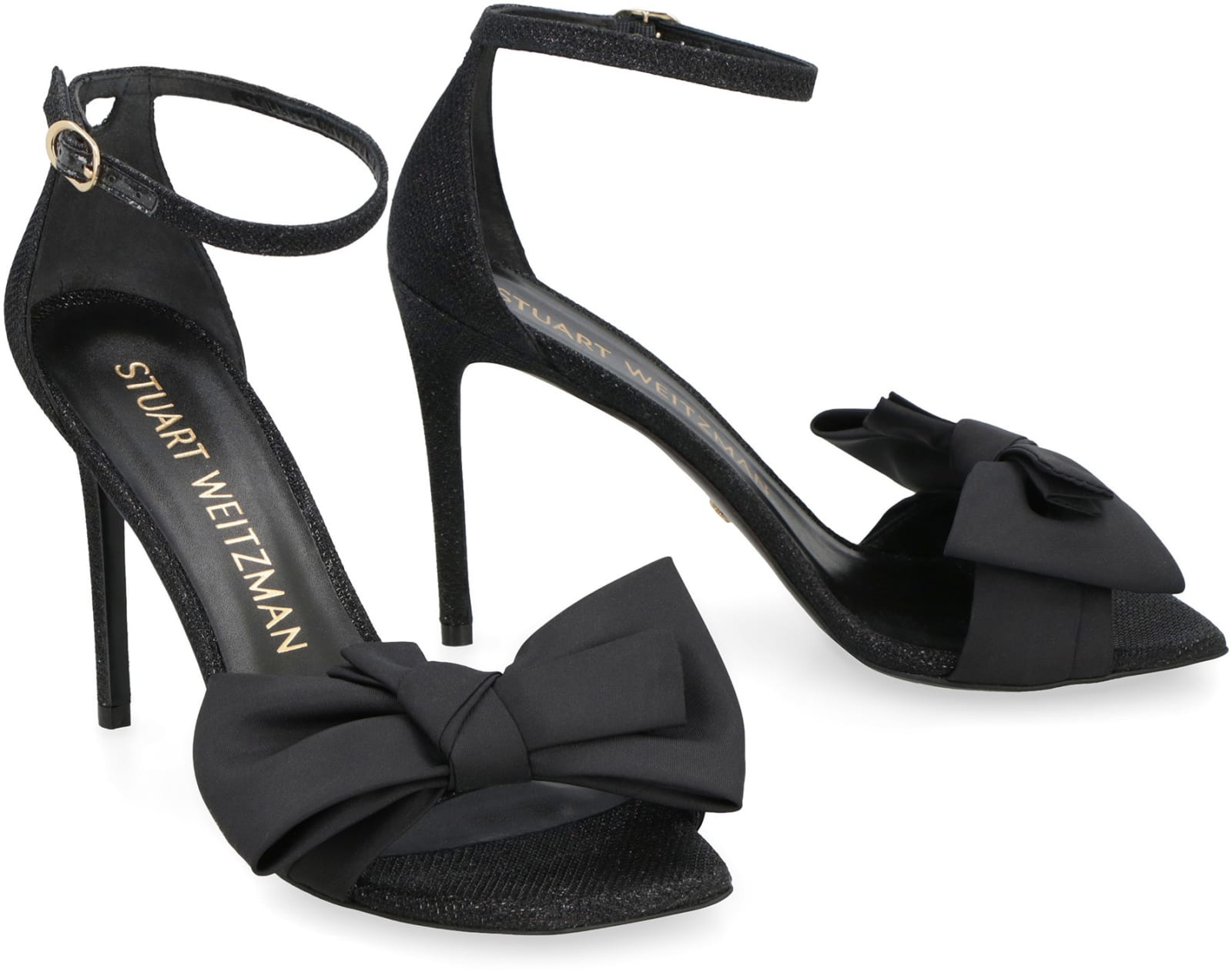 Stuart Weitzman Bow Detail Fabric Sandals In Black