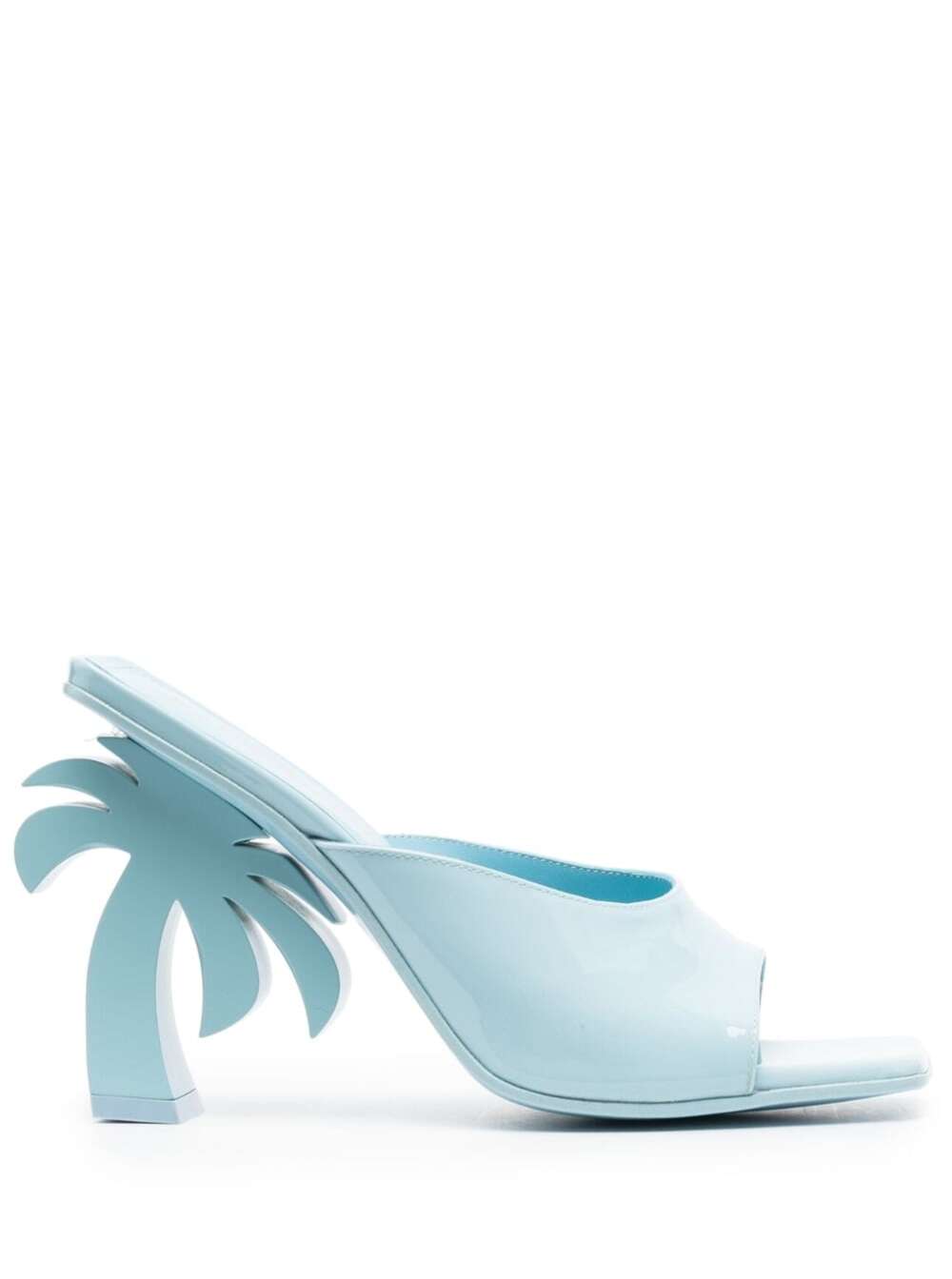 palm Tree Blue Mules With Palm Tree-shaped Heel In Leather Woman