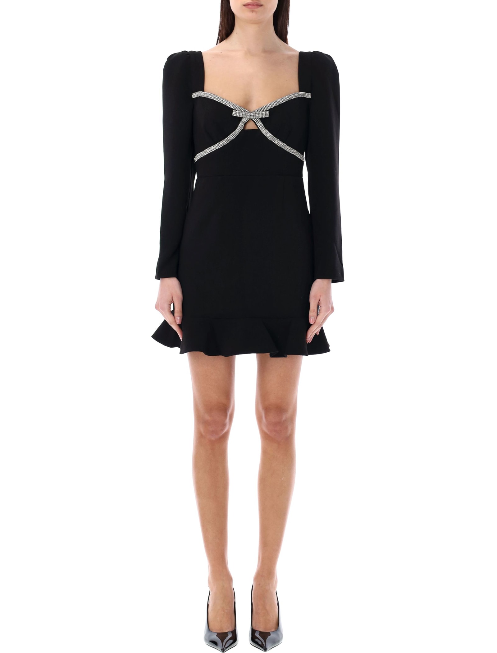 Shop Self-portrait Diamante Bow Mini Dress In Black