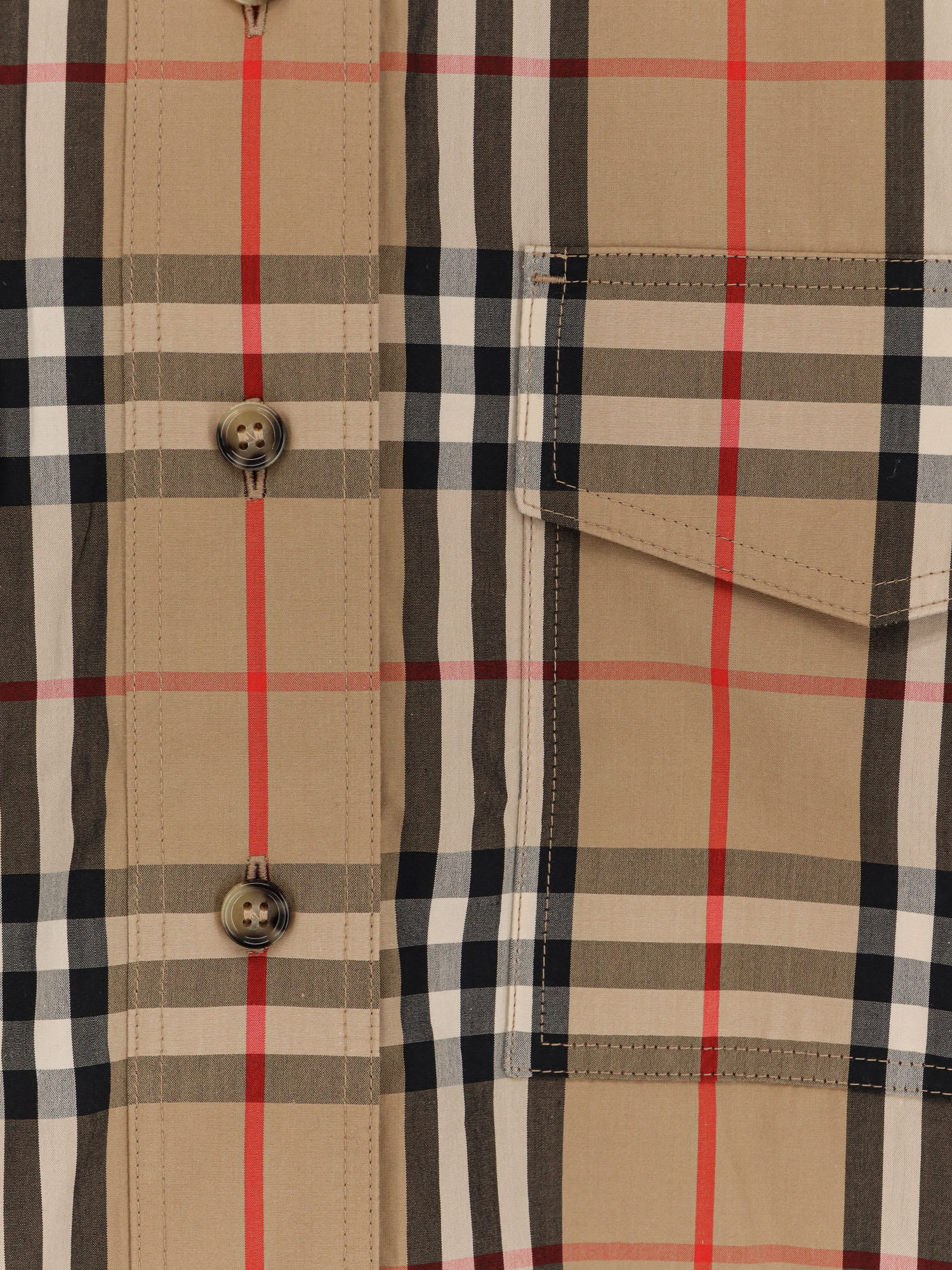 Burberry Cotton Shirt With Check Print In Brown