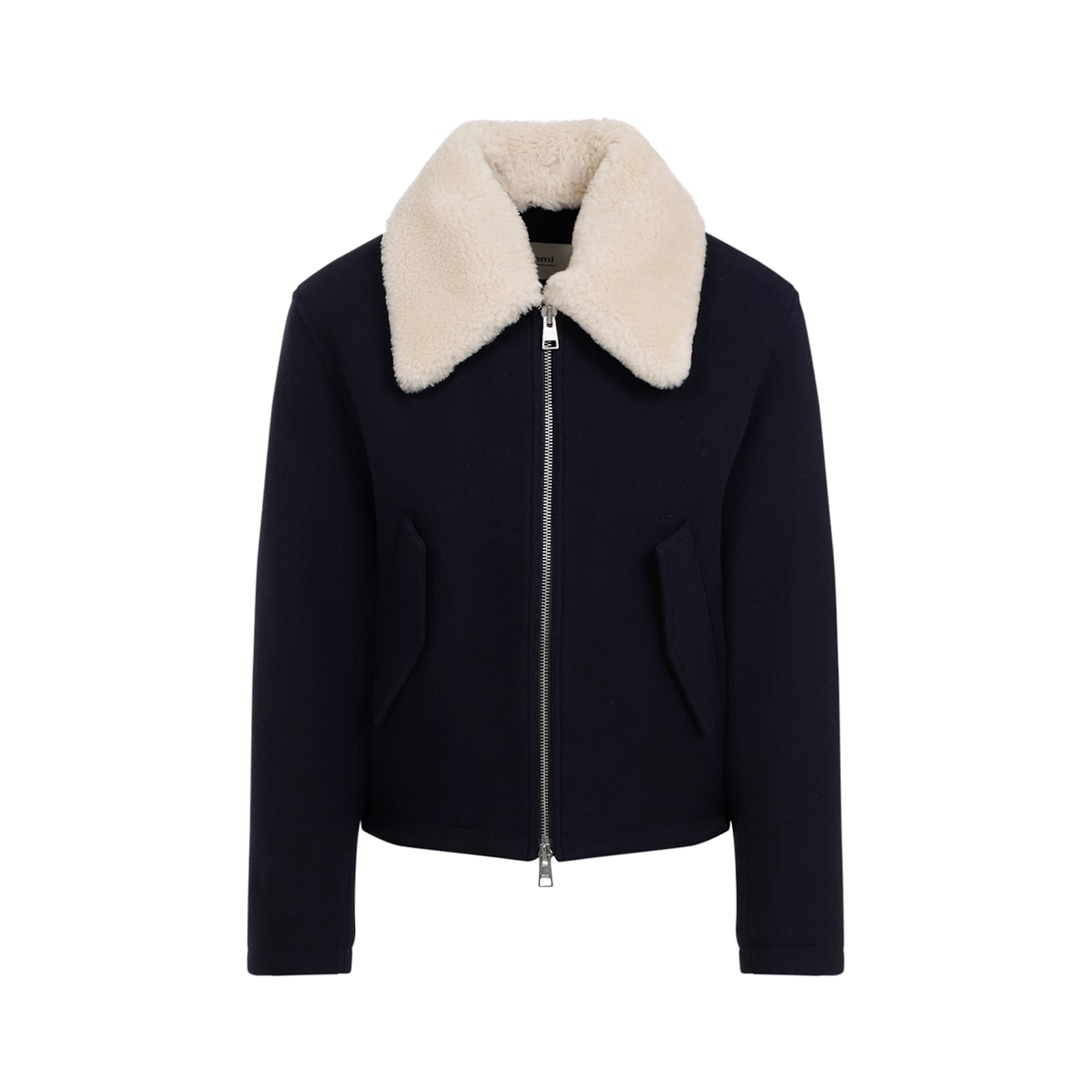 Shop Ami Alexandre Mattiussi Wool Short Jacket In Navy Blue