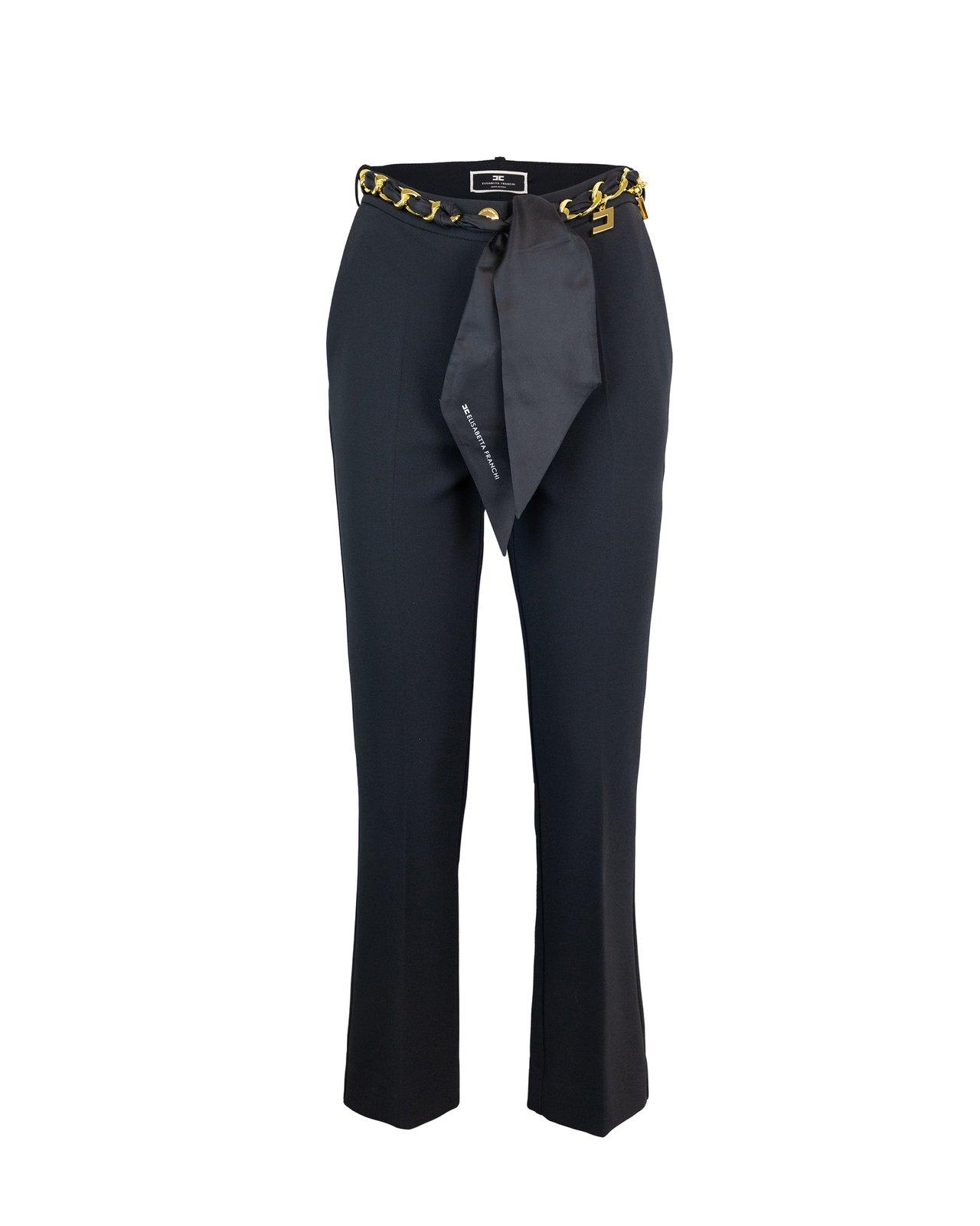 Shop Elisabetta Franchi Belted Cropped Trousers
