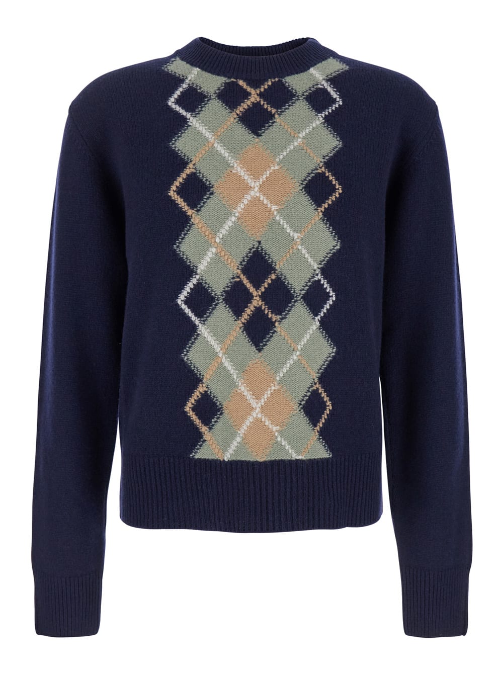 Shop Ami Alexandre Mattiussi Blue Crewneck Sweater With Argyle Motif In Wool And Cashmere Man