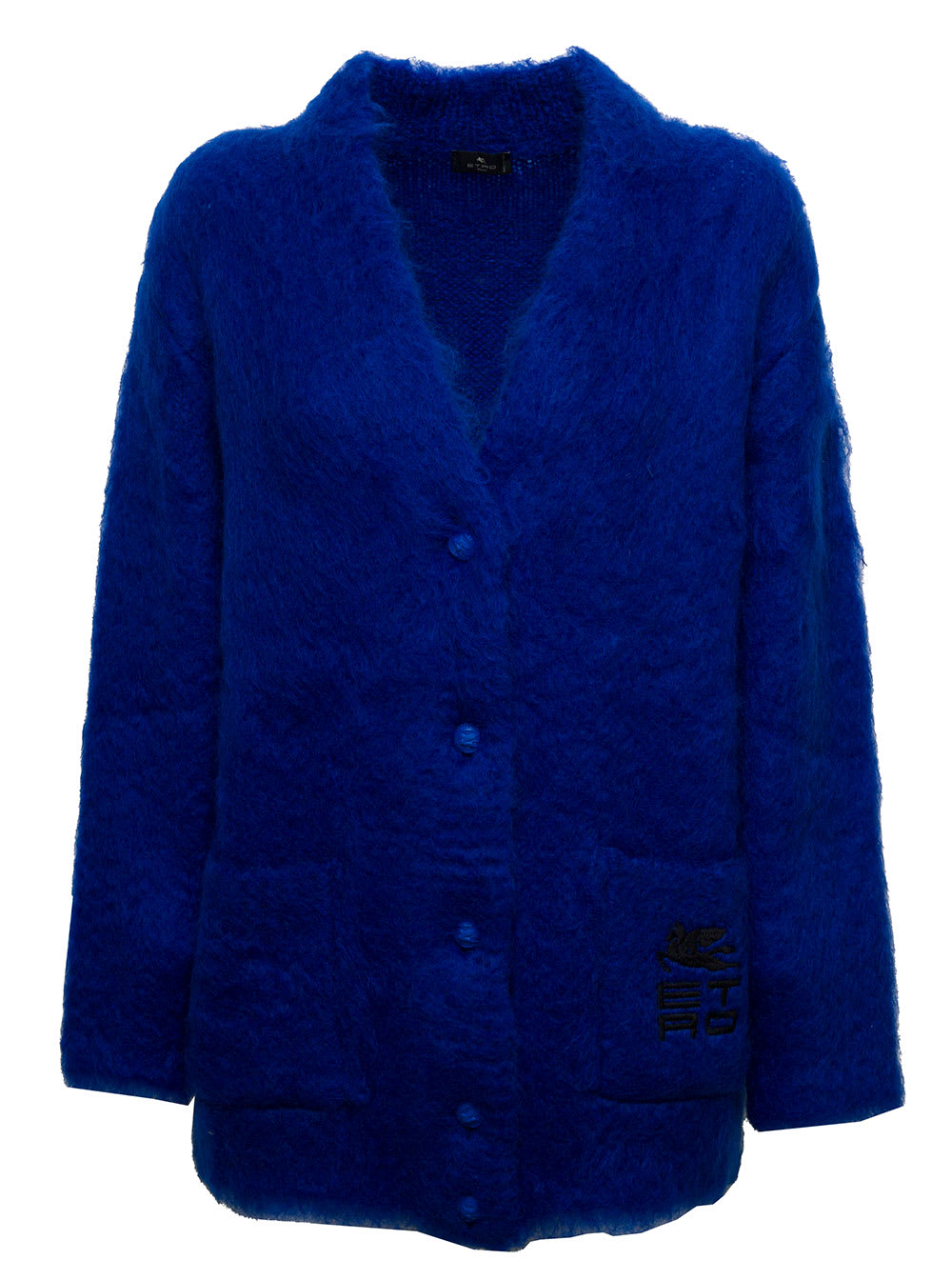 Etro Cargigan With Embroidery In Mohair And Wool Royal Blue Woman