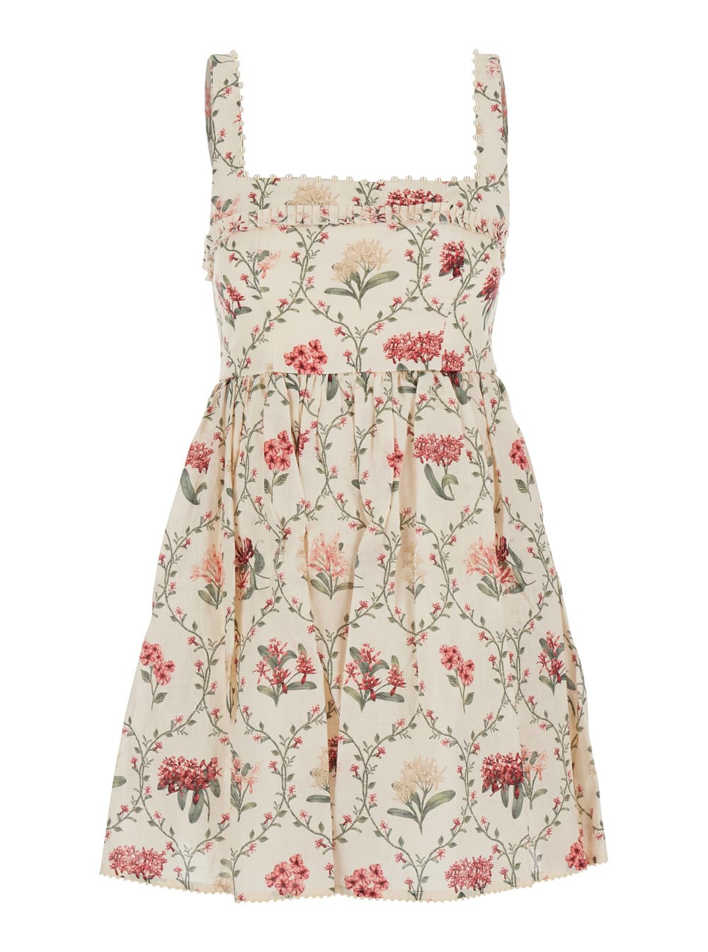 barbara Multicolor Short Dress With All-over Floral Embroidery In Linen Woman