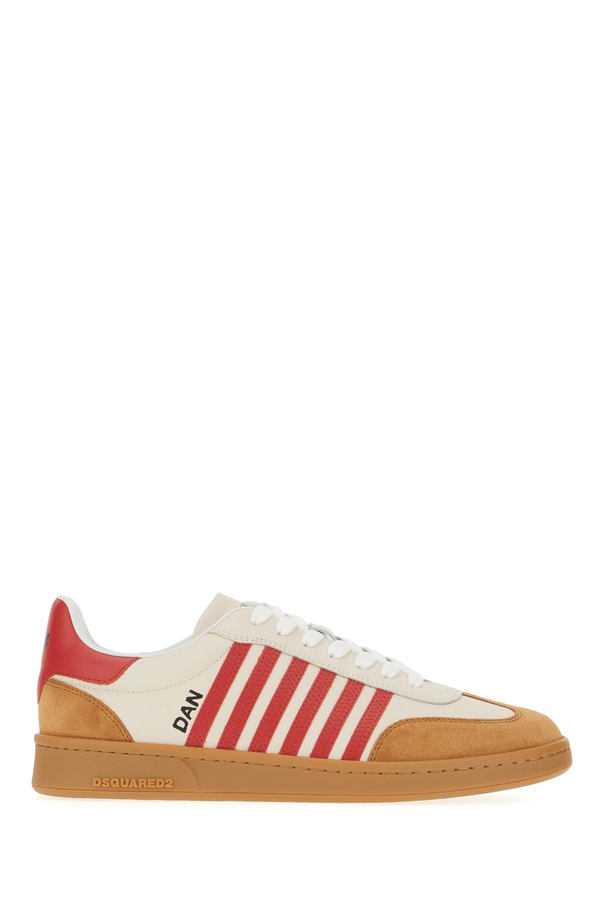 Shop Dsquared2 Multicolor Leather Boxer Sneakers In Beige Red