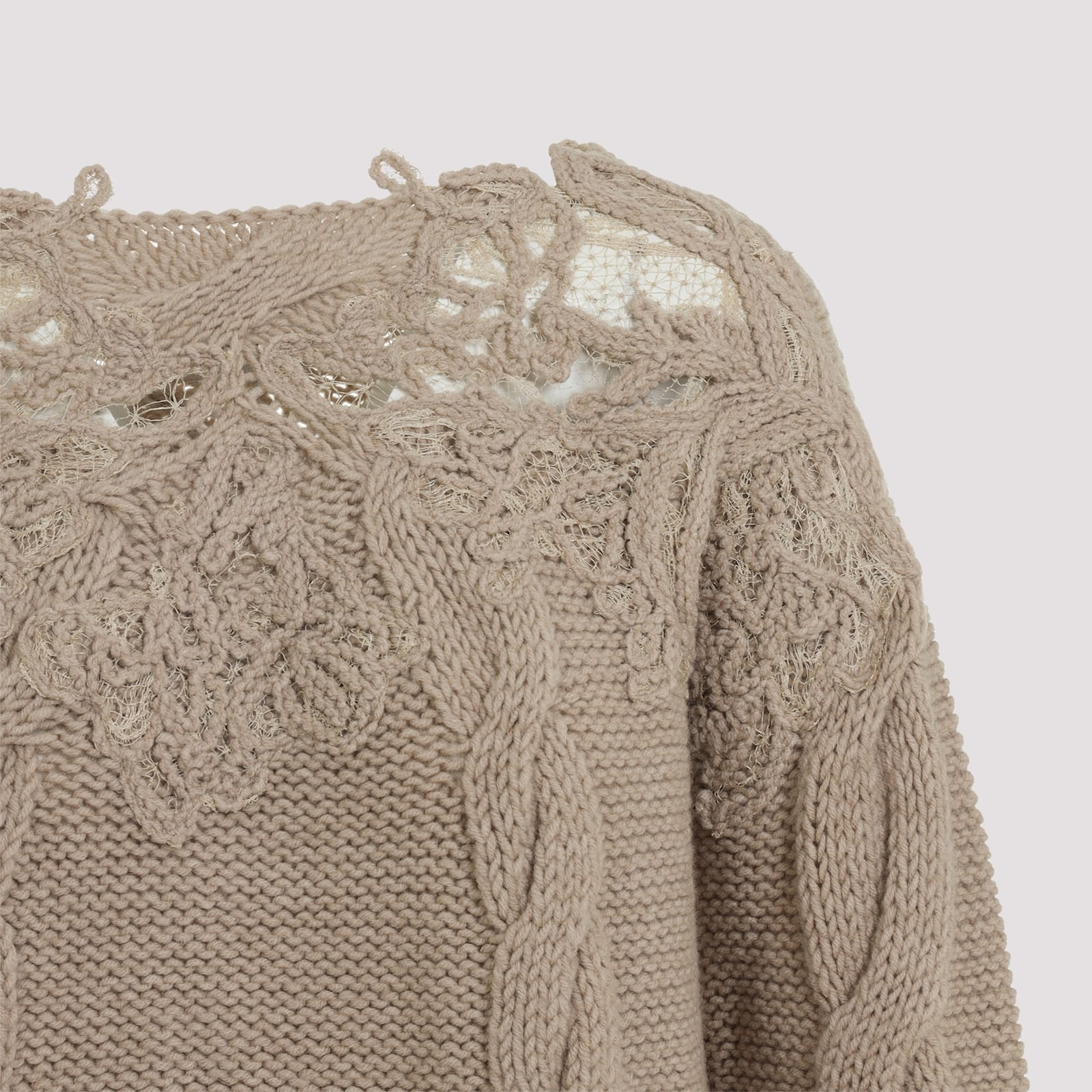 Ermanno Scervino Cropped Turtleneck Sweater With Cable Knit In Brown