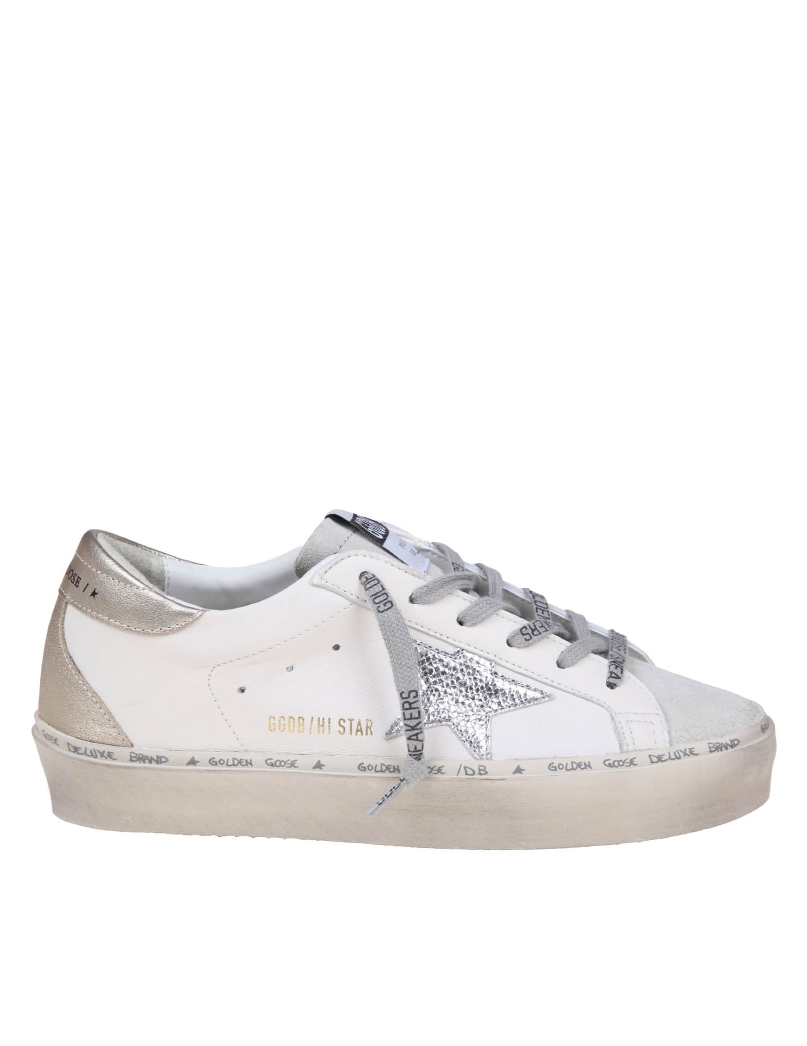 Shop Golden Goose Hi Star Sneakers In White/platinum Leather And Suede In White/ice
