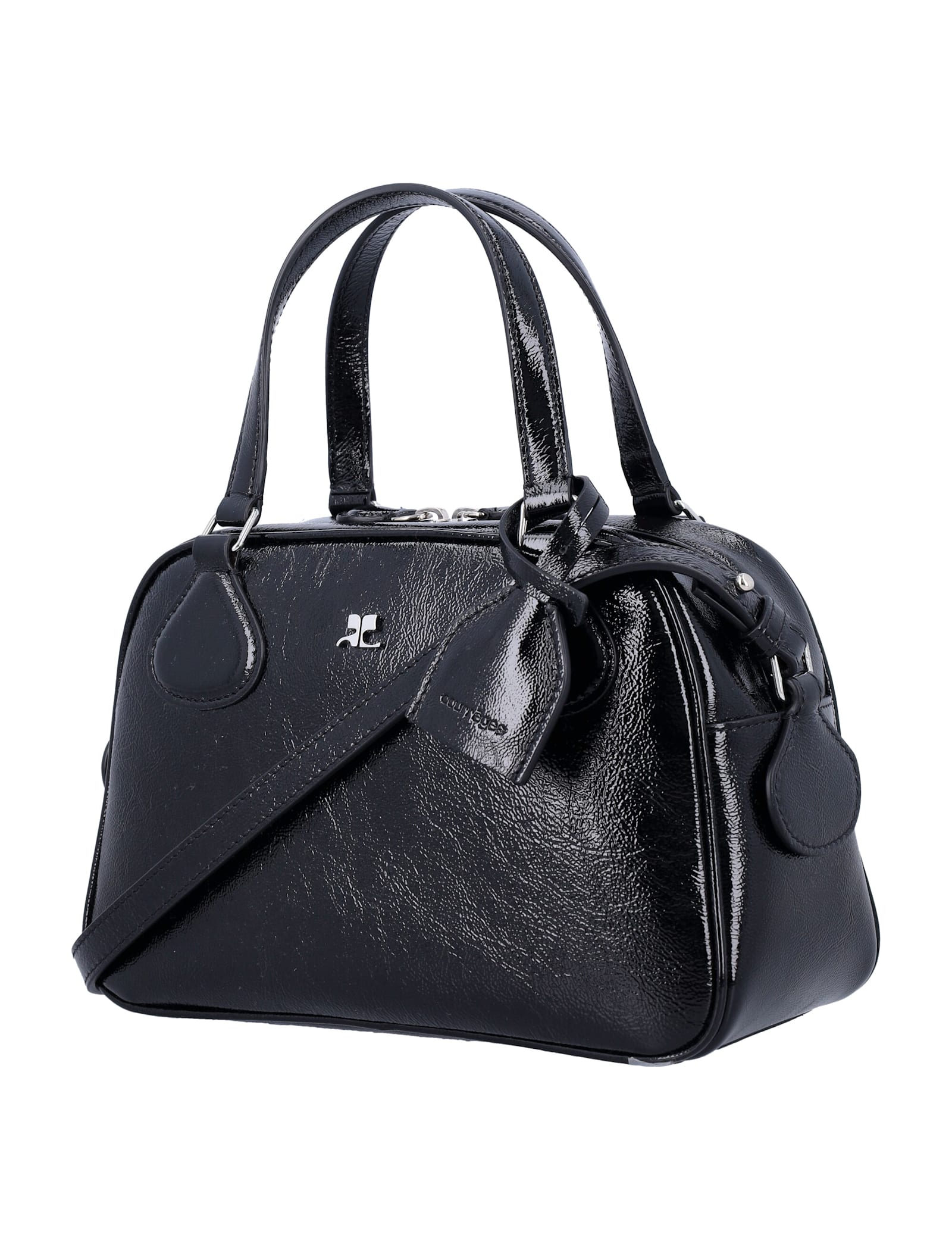 Courrèges Courregès Ac Stud Naplack Leather Mini Bowling Bag In Black