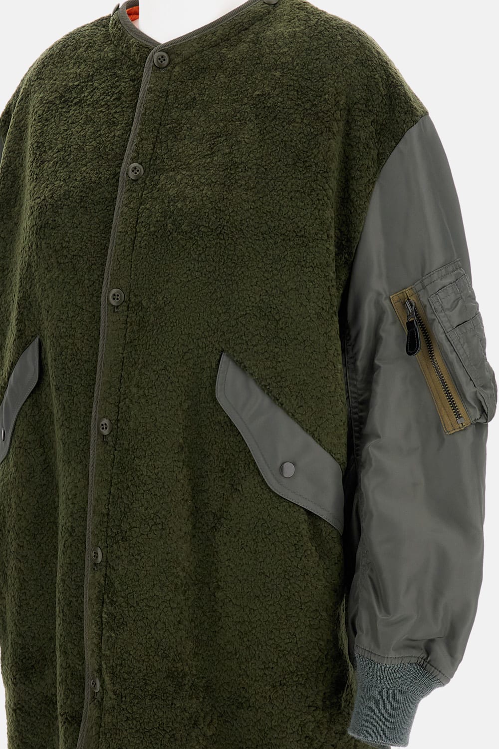 Junya Watanabe Two Tone Midi Bomber Coat In Green