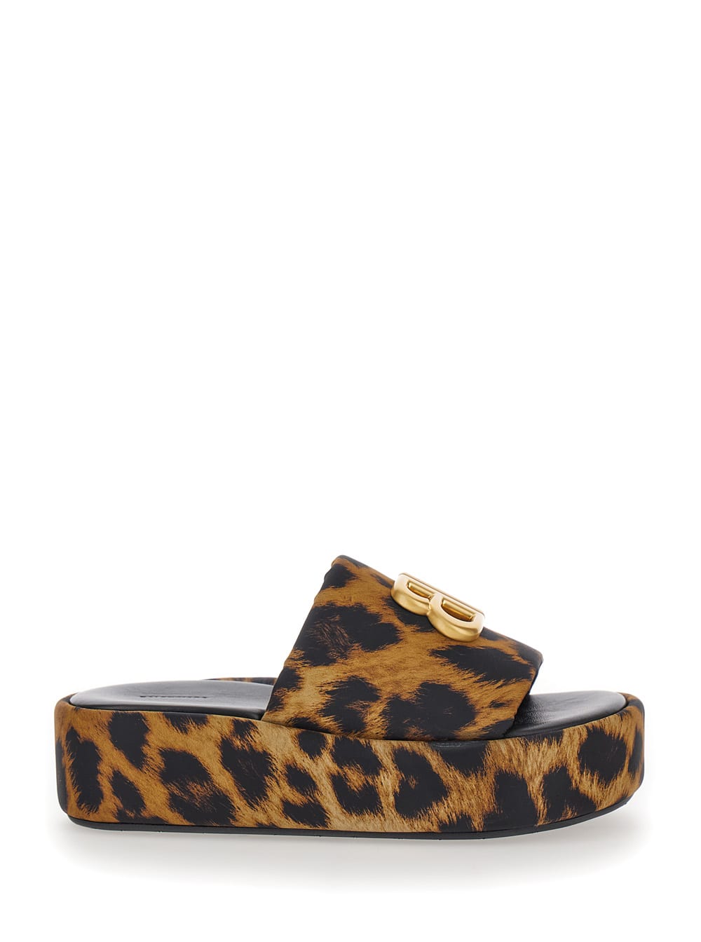 Shop Balenciaga Rise Brown Slide Sandals With Monaco Bb Logo In Leo Printed Leather Woman