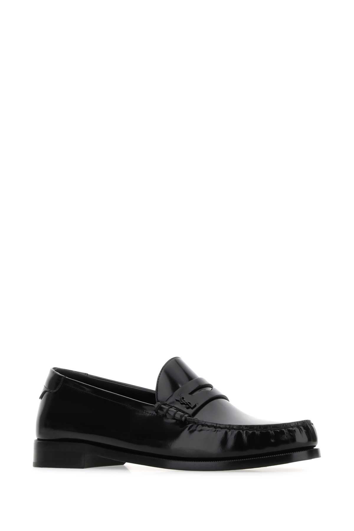 Shop Saint Laurent Black Leather Magnum Loafers