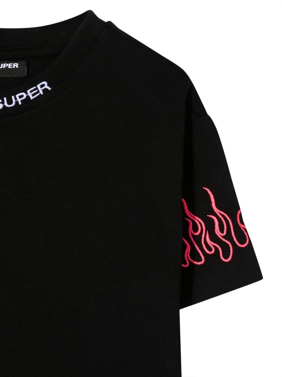 Vision Of Super Black Embroidered Tshirt Fuchsia Flame In Black