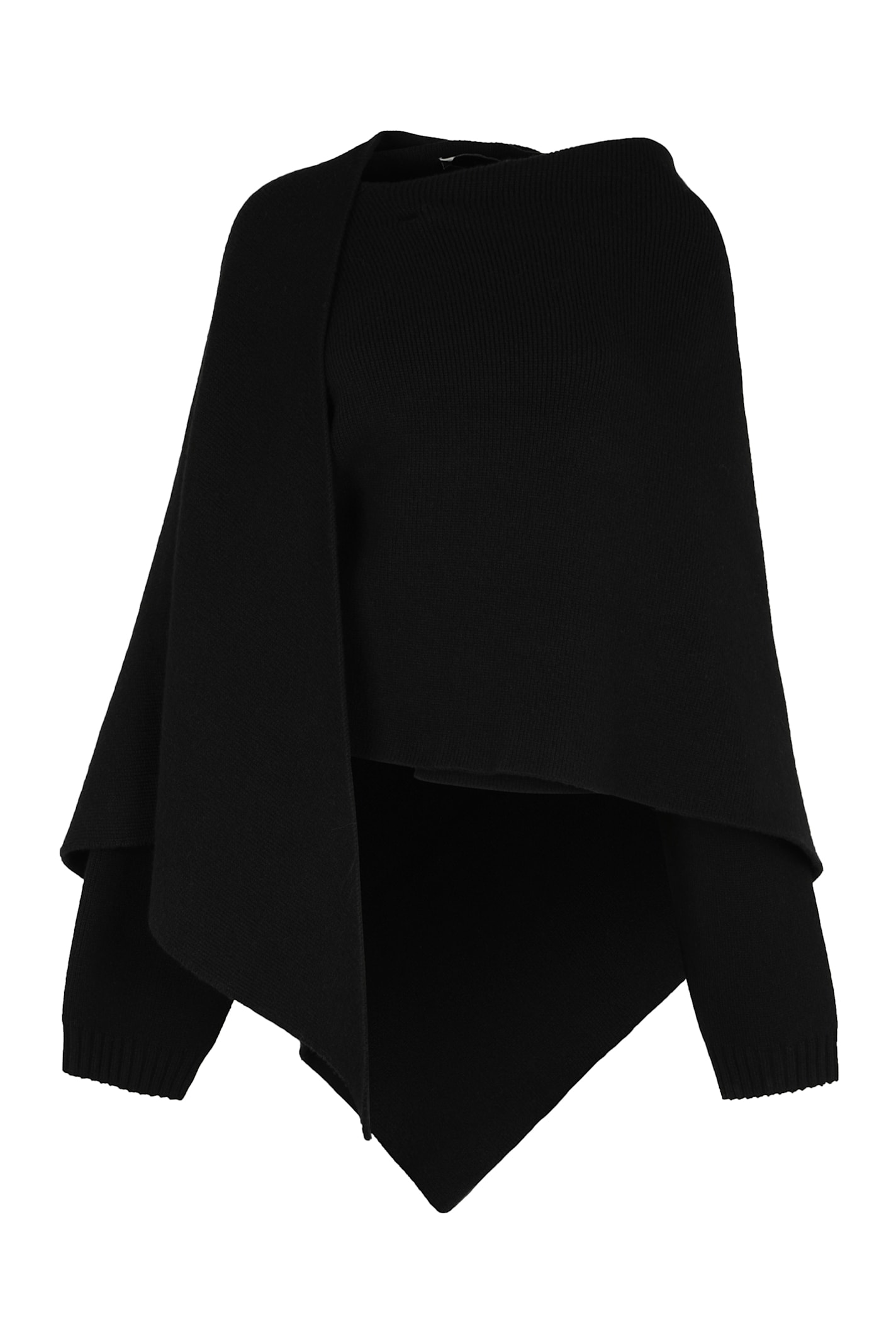 Alberta Ferretti Merino Wool And Cashmere Cape In Black