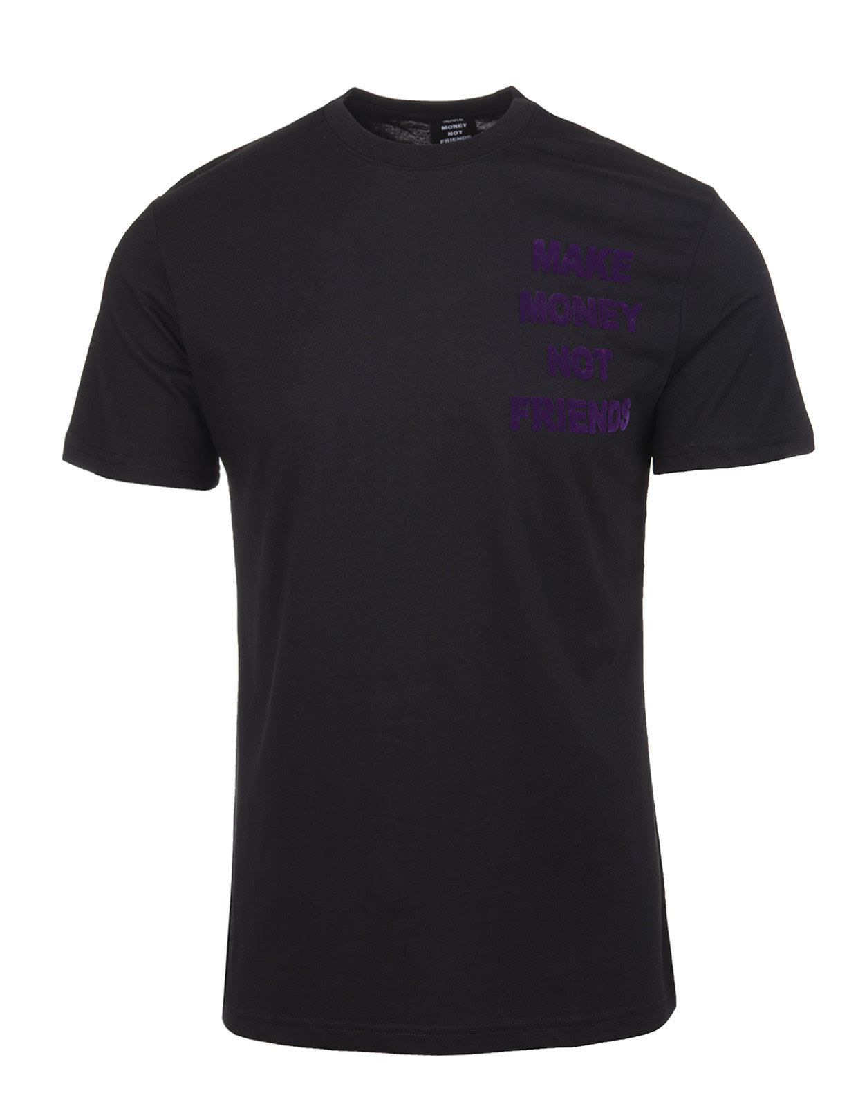Make Money Not Friends Black T-shirt With Front And Back Velvet Effect Purple Logo