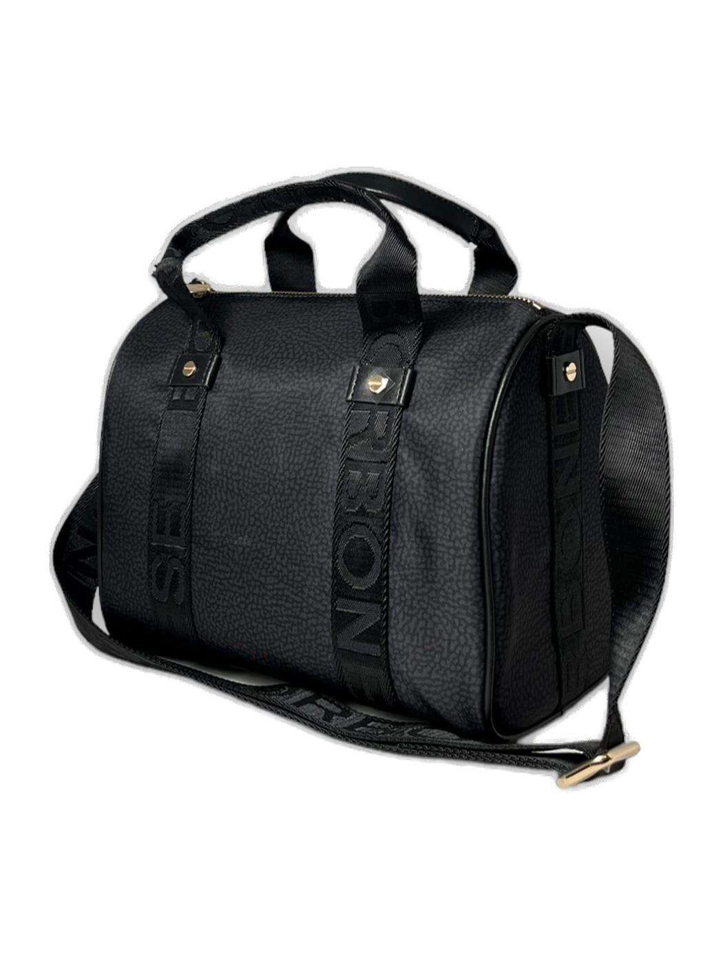 Shop Borbonese Zipped Small Boston Bag  In Black