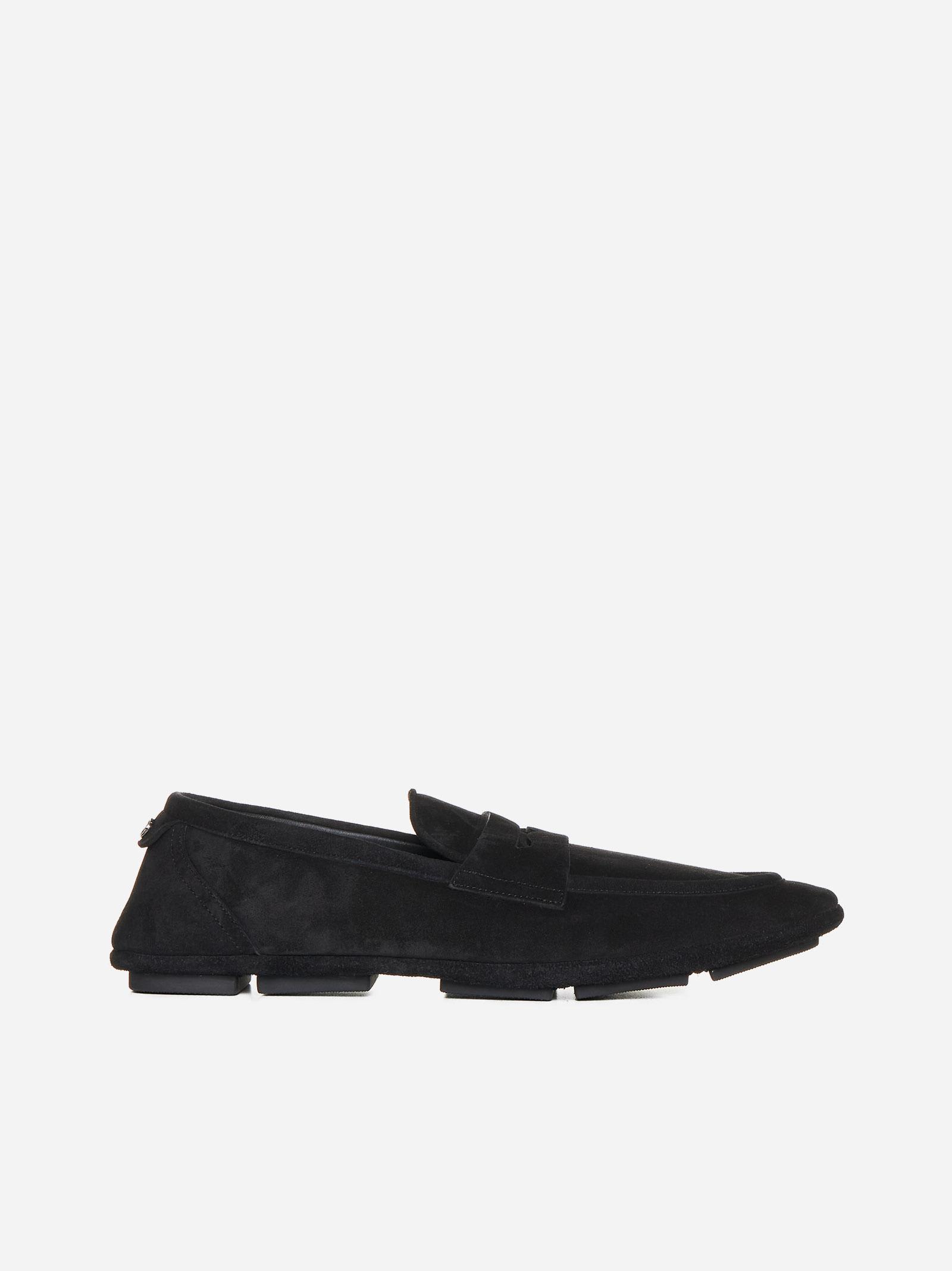 Shop Dolce & Gabbana Suede Driver Loafers In Black