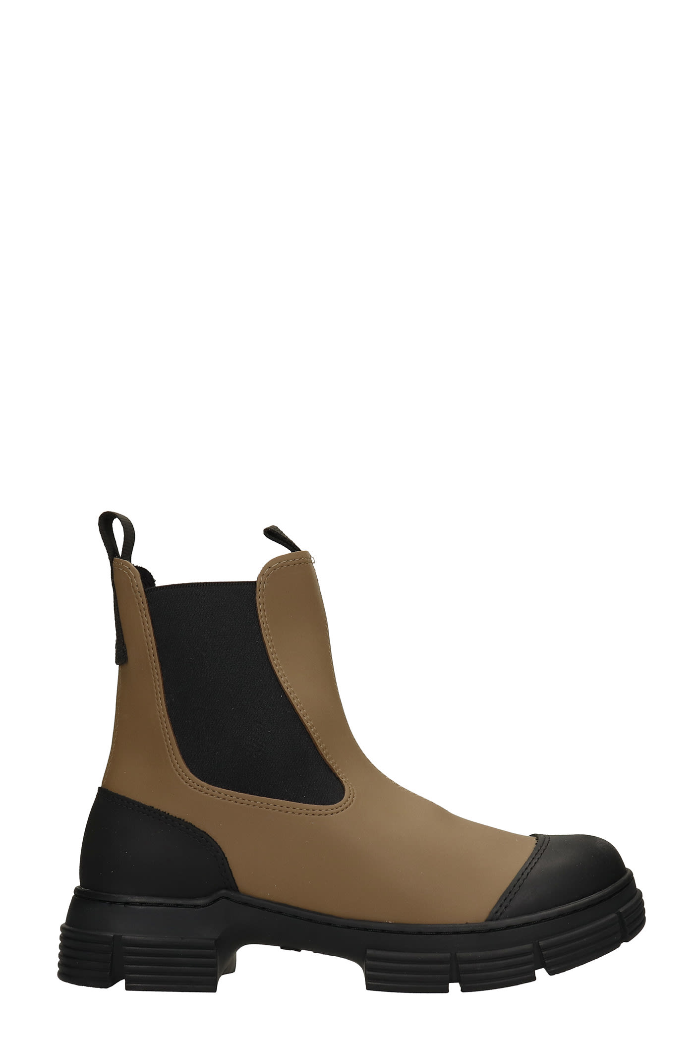 Ganni Combat Boots In Brown Rubber/plasic