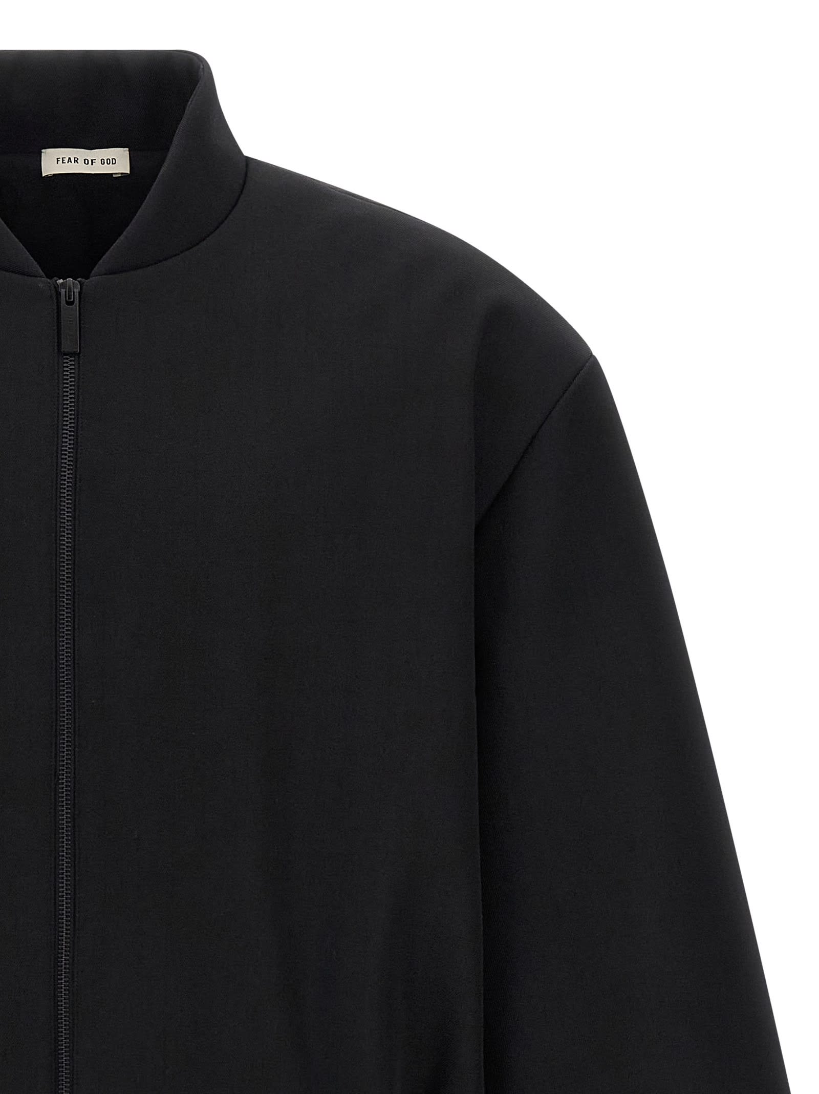 Fear Of God Black Nylon Bomber With High Collar In Black