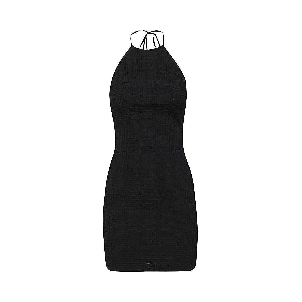 BALMAIN MONOGRAM HALTERNECK KNITTED MINI DRESS