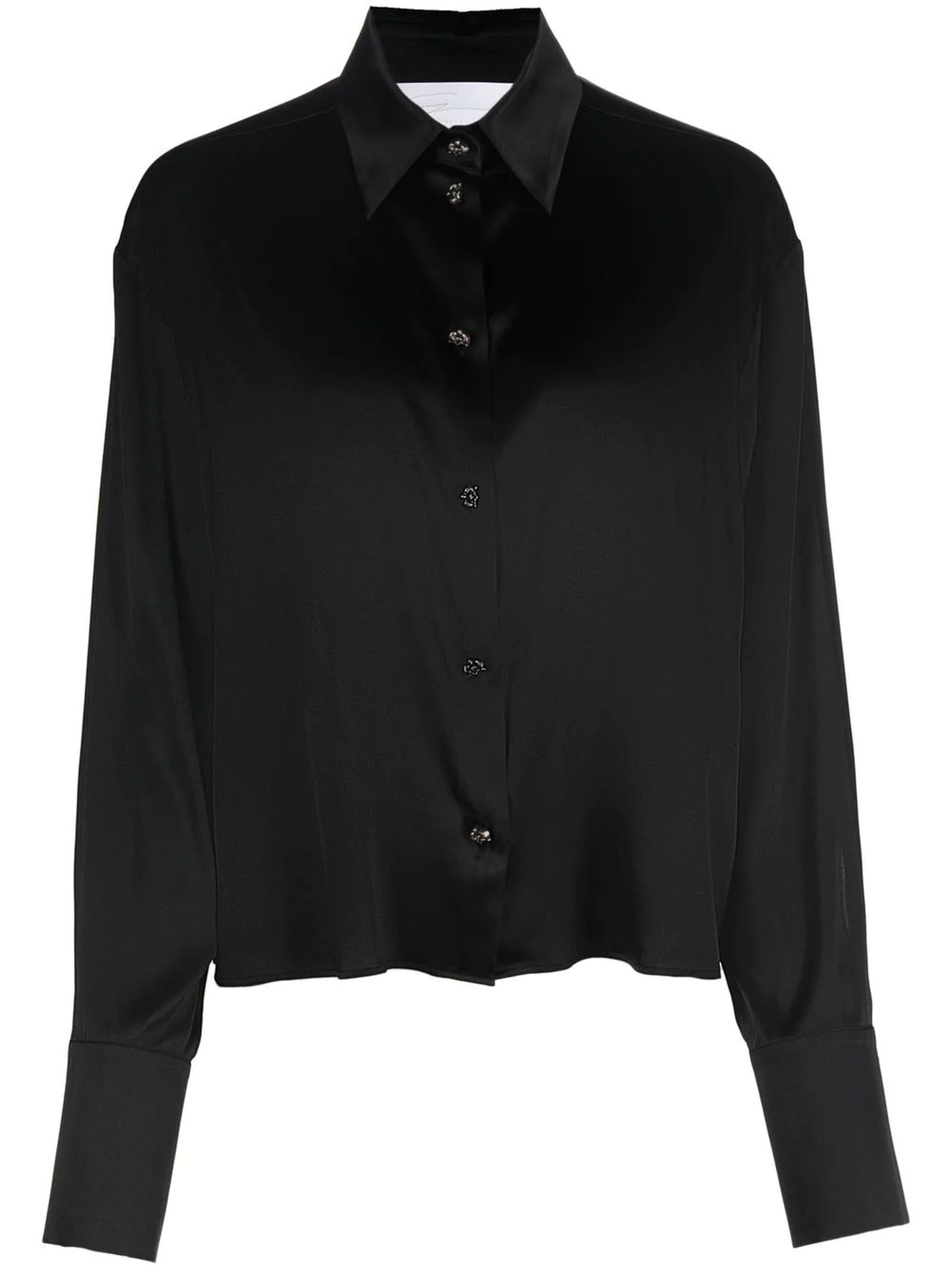 Genny Black Stretch Silk Satin Shirt
