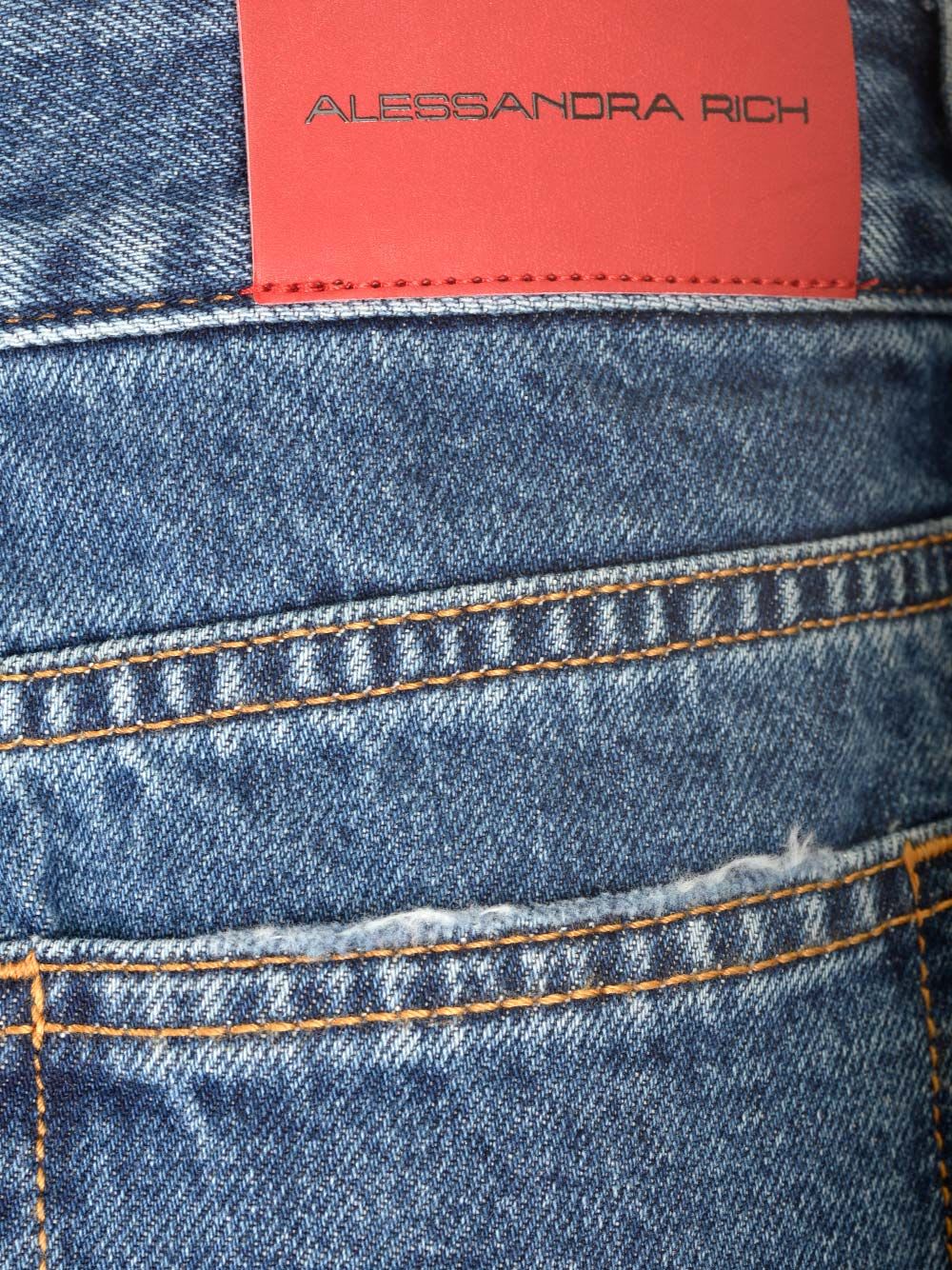 Alessandra Rich Denim Mini Skirt W/crystals In Blue