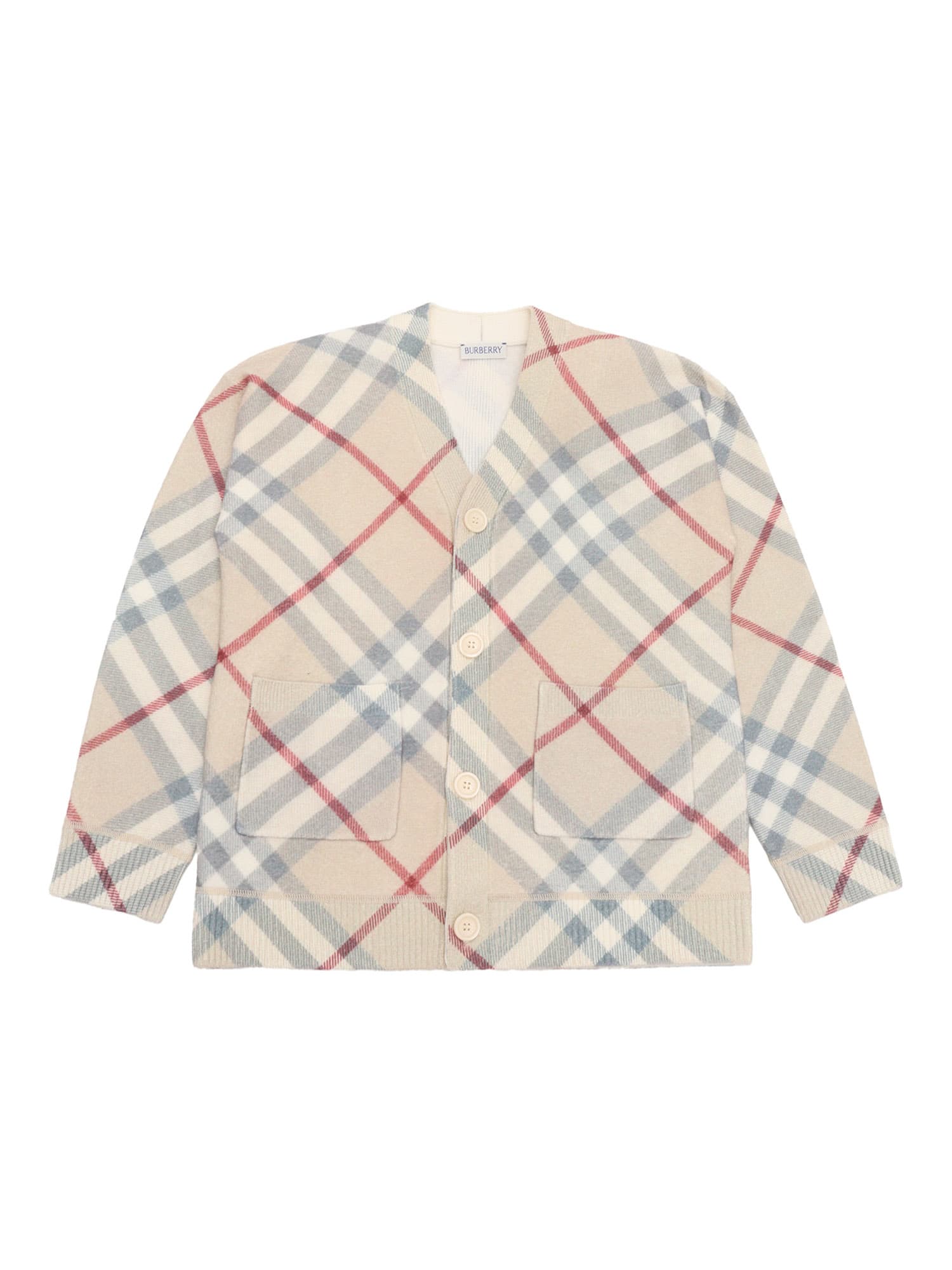 Burberry Girls Pale Stone Ip Check Kids Ashmore Long-sleeve Checked Wool And Cashmere-blend Cardigan In Grey