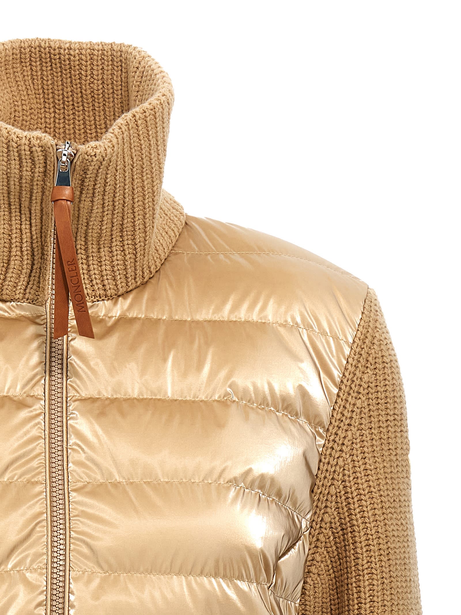 Shop Moncler Two-material Cardigan In Beige