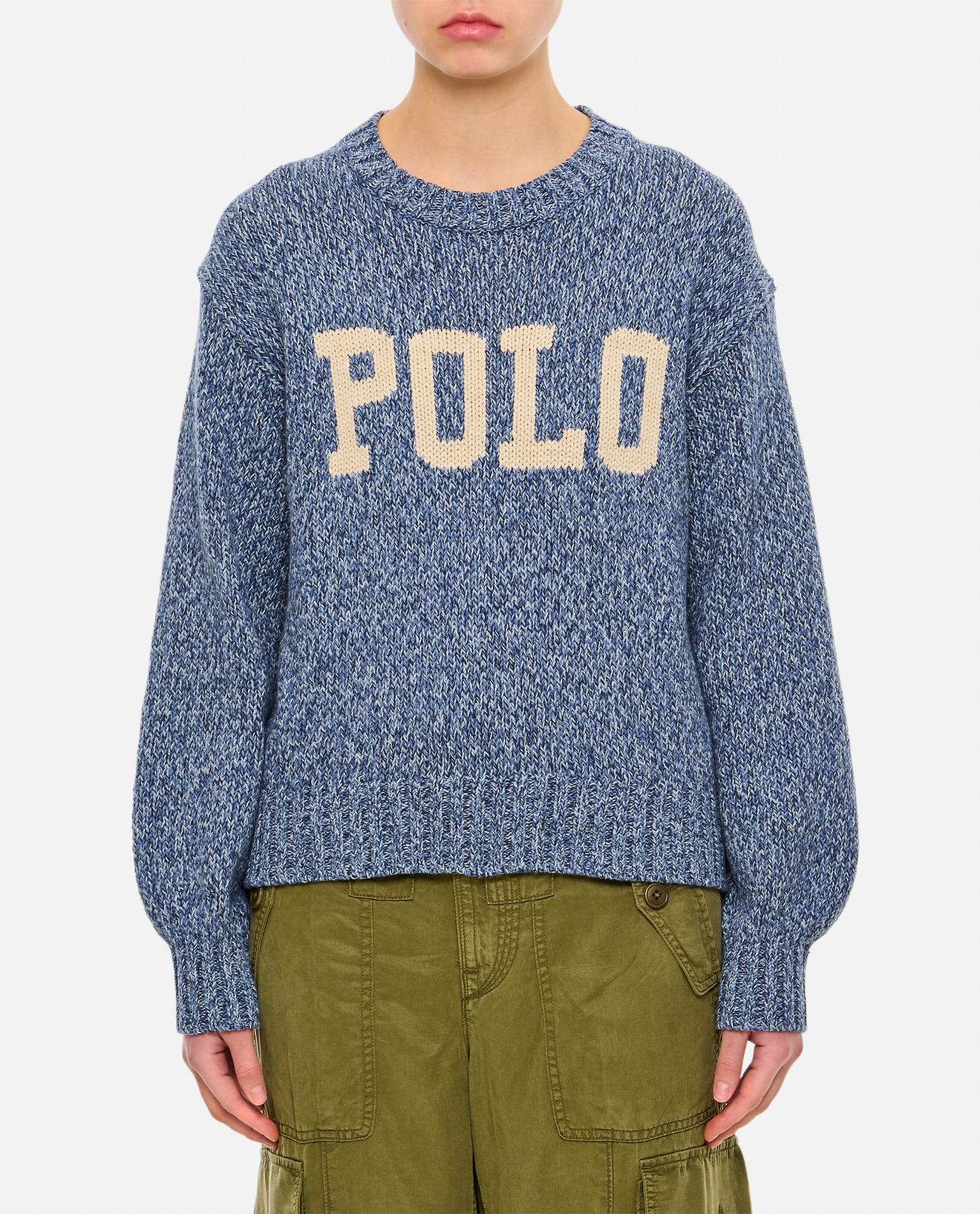 Shop Polo Ralph Lauren Cotton Wool Logo Pullover In Clear Blue