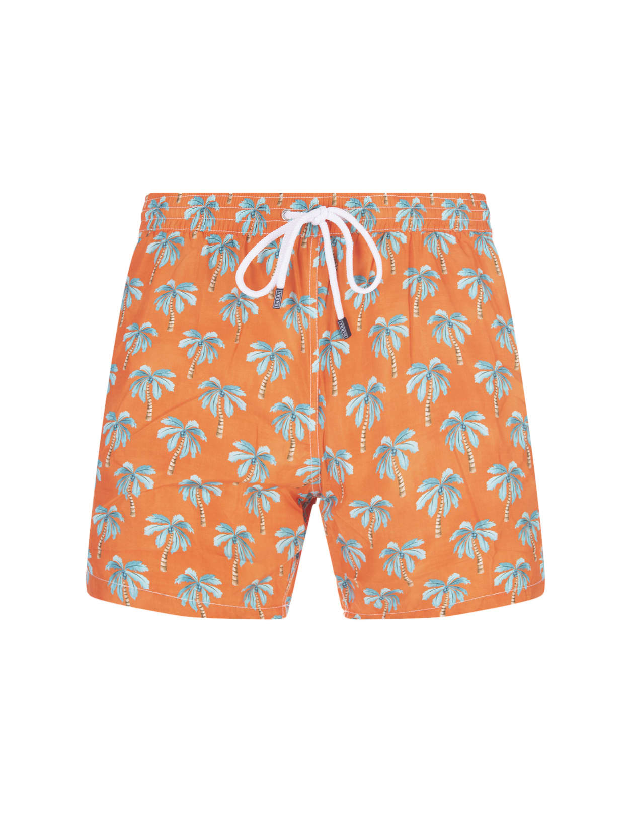 Orange Swim Shorts With Palm Pattern