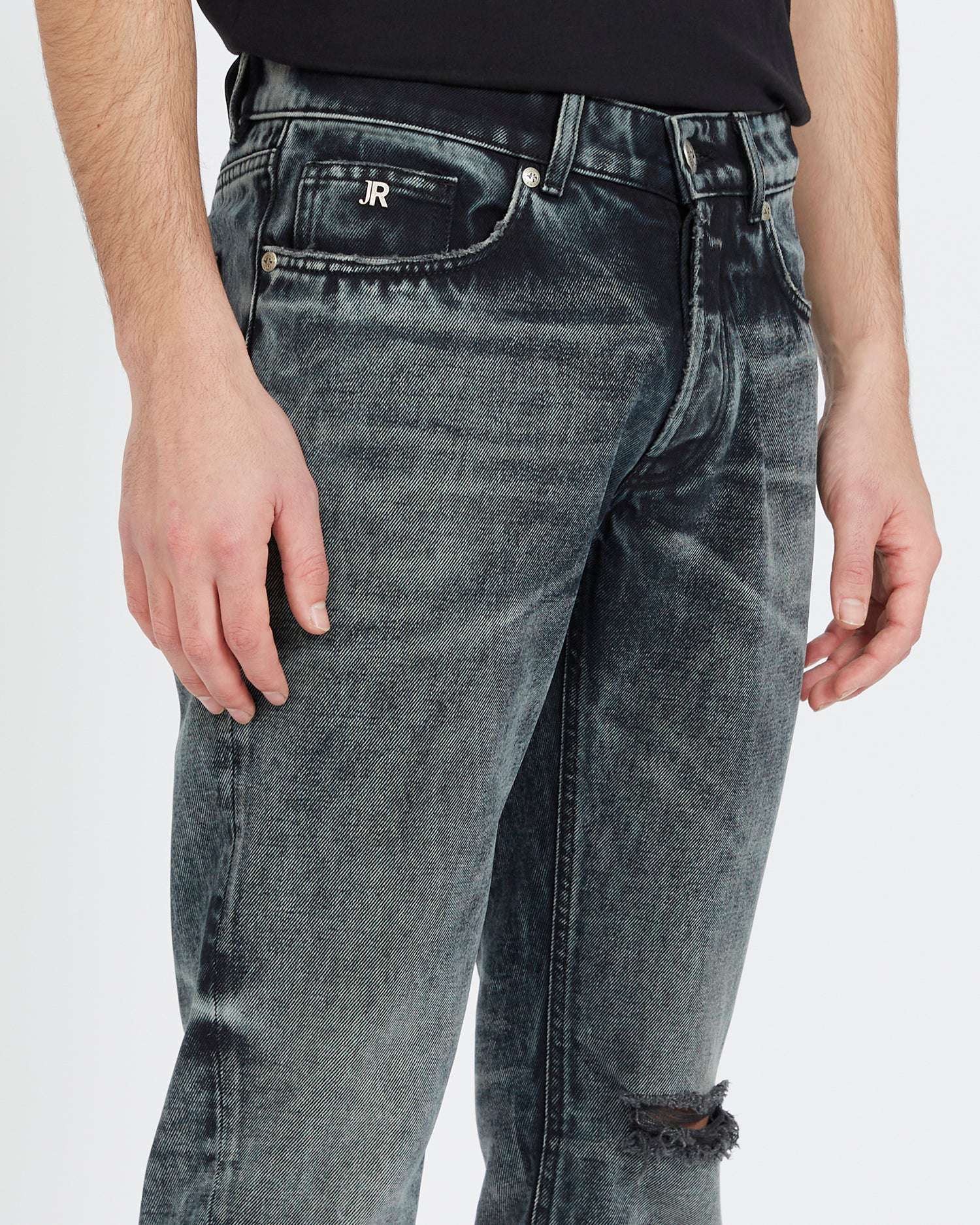 Shop John Richmond Slim Jeans With Tears On The Front In Grigio