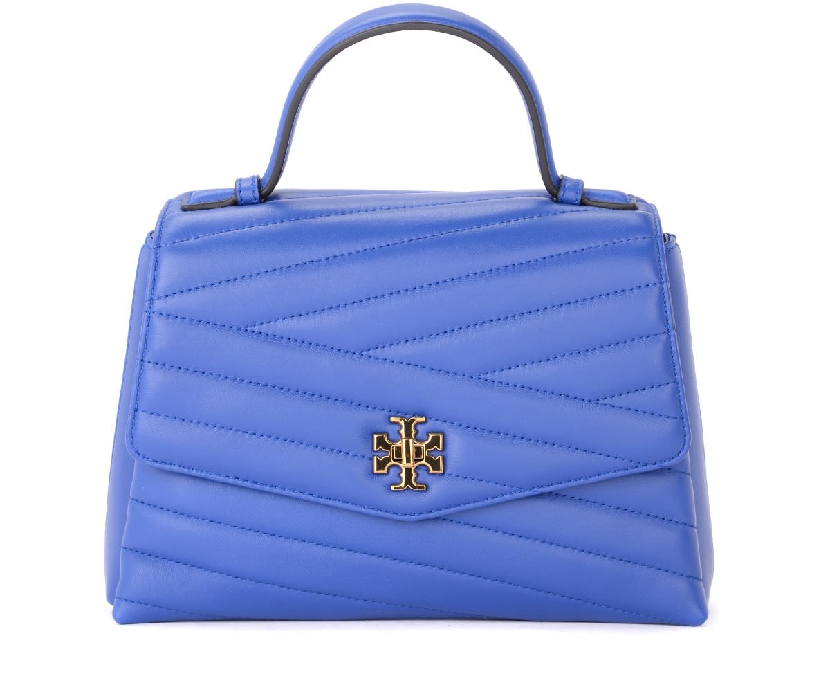TORY BURCH KIRA CHEVRON SHOULDER BAG IN BLUE QUILTED LEATHER,11232526