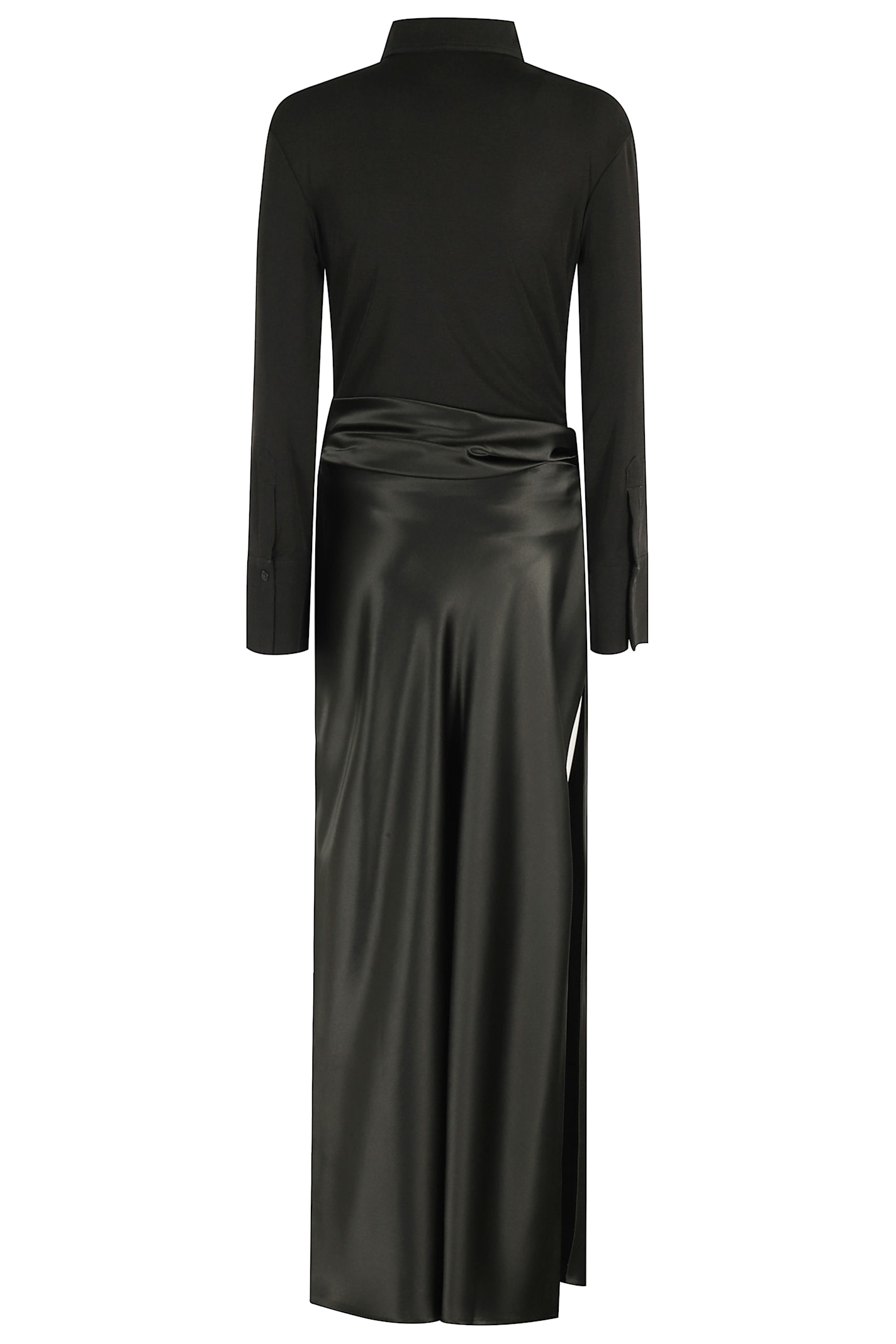 Nanushka Satin-paneled Asymetrical Maxi Dress In Black