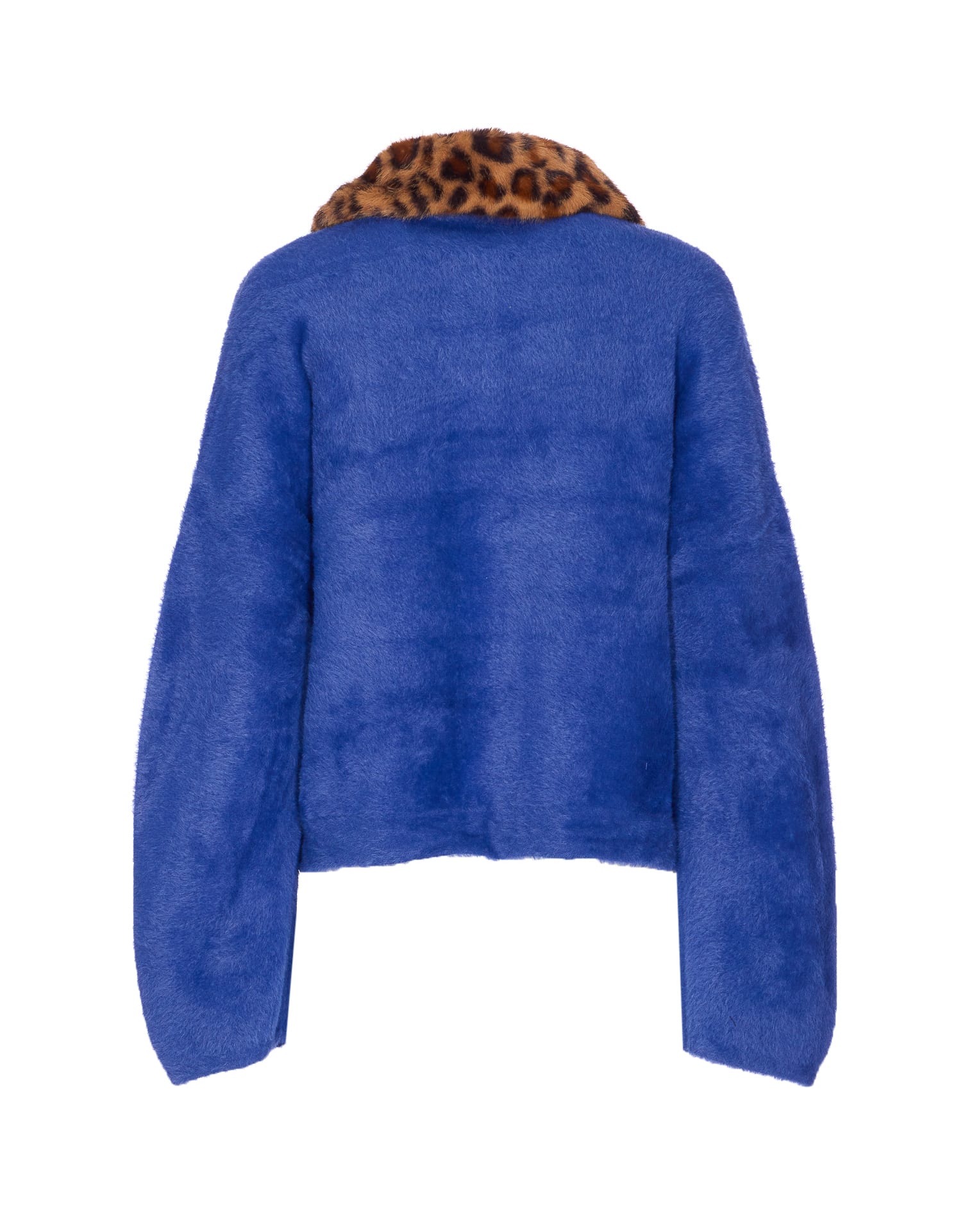Essentiel Antwerp Leopard-print Collar Embellished-button Cardigan In Blue
