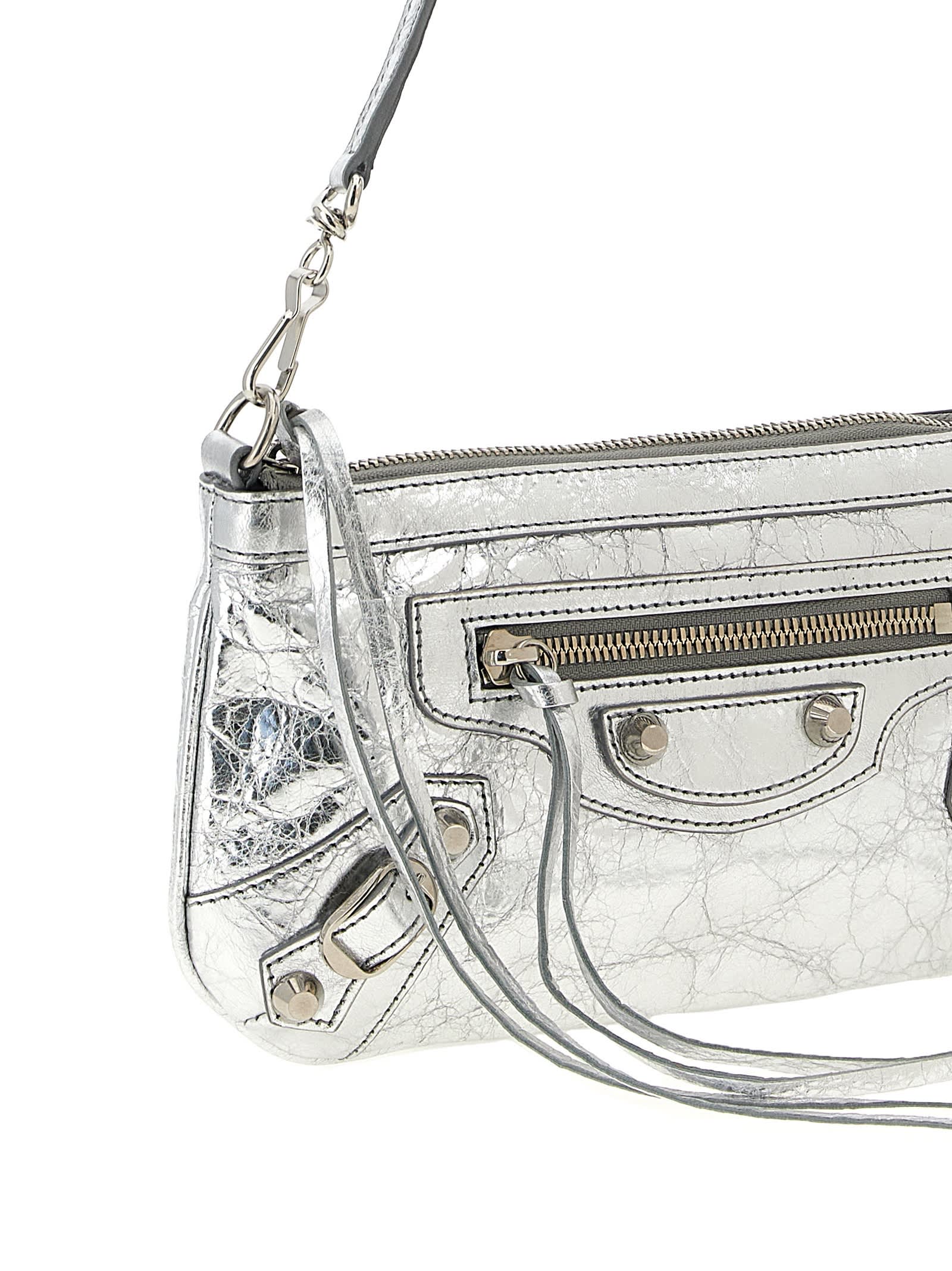Balenciaga Urban Chic Clutch Bag Adjustable Strap In Silver