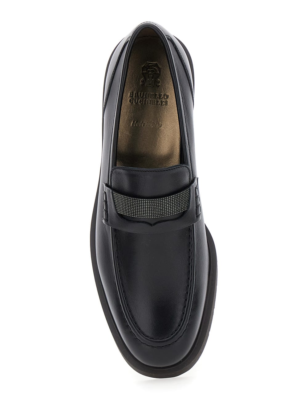 Shop Brunello Cucinelli Black Loafers With Monile Detail In Leather Woman