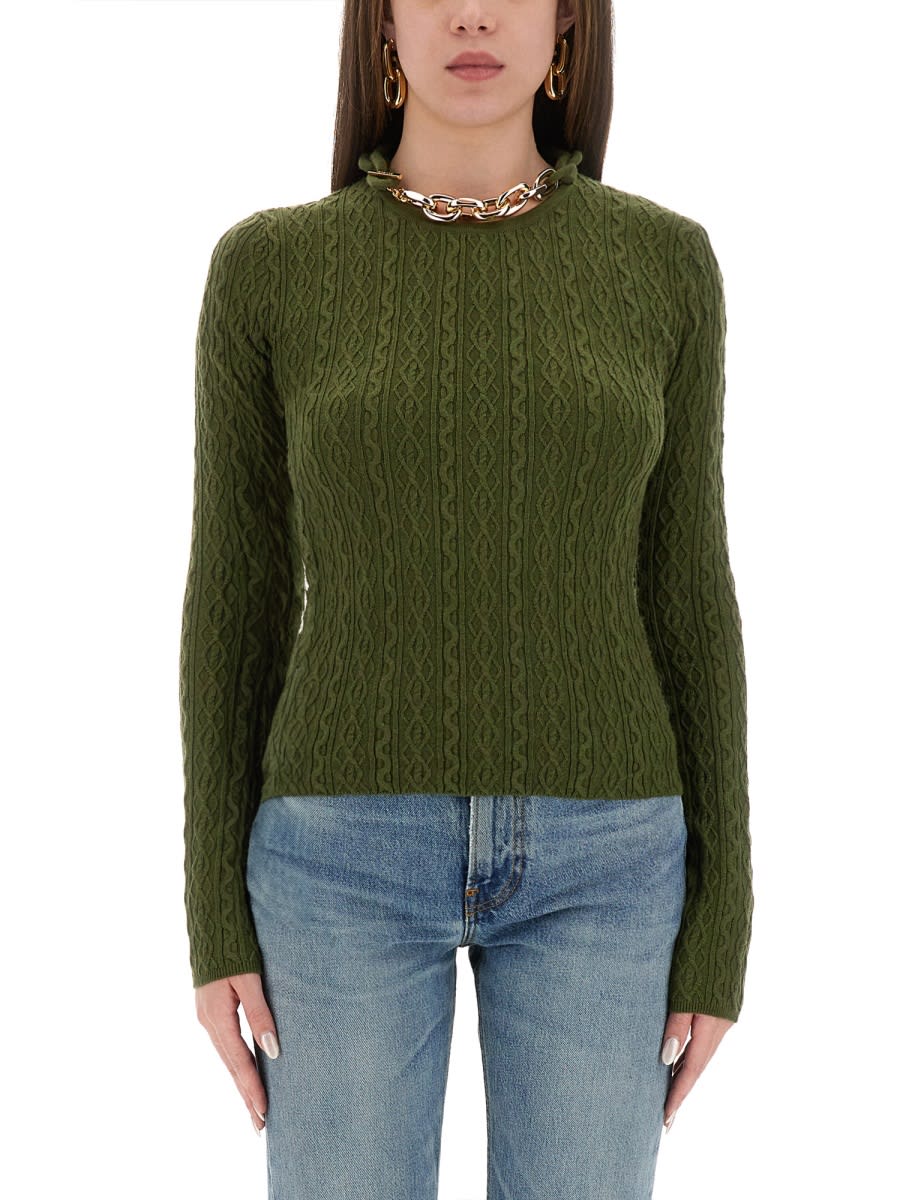 Rabanne Textured Knit Sweater With Braided Detail In Green