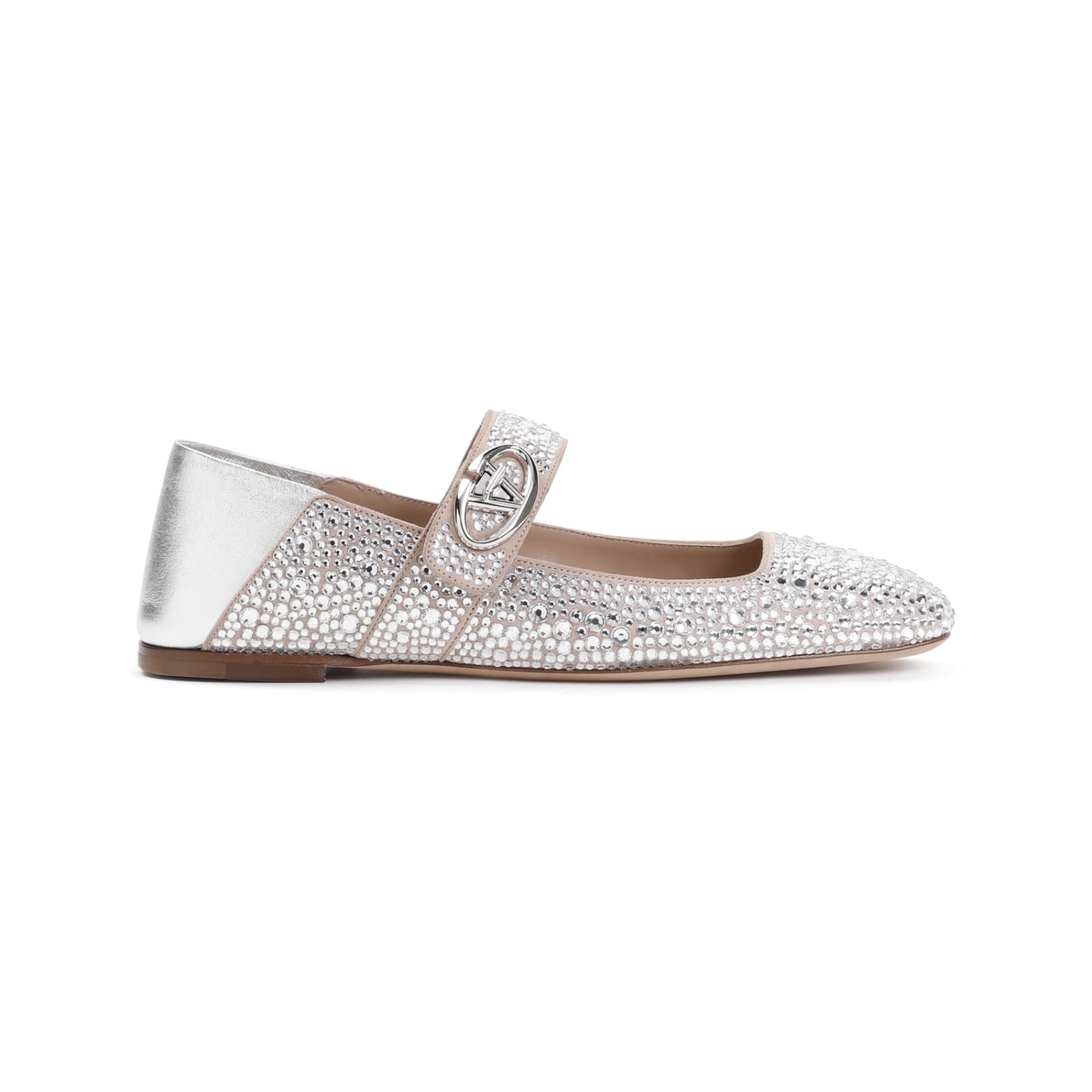 Shop Valentino Vlogo Locker Ballerinas In Mtn Crystal Silver