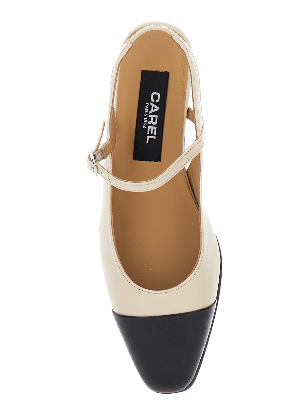 Shop Carel White Slingback Pumps With Contrasting Toe In Leather Woman In Beige