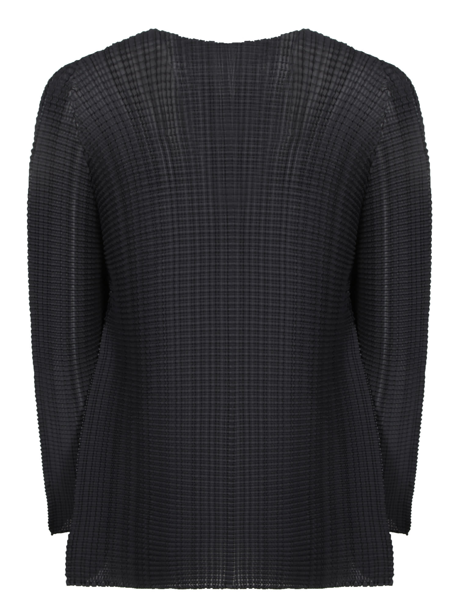 Issey Miyake Pleated Wooly Black Cardigan In Black