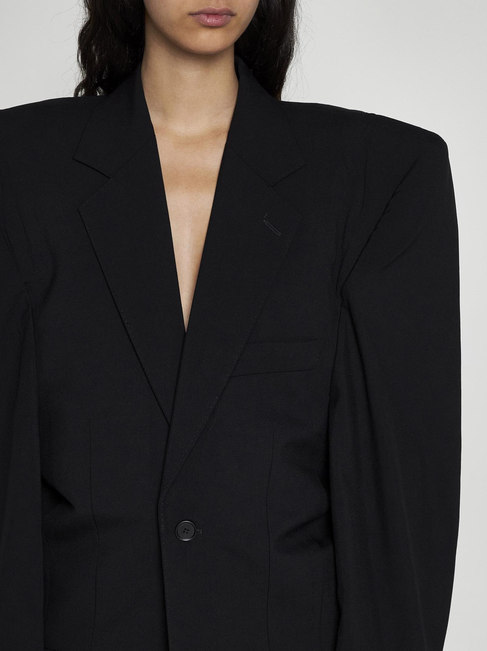 Shop Balenciaga Cut Away Wool Blazer In Black