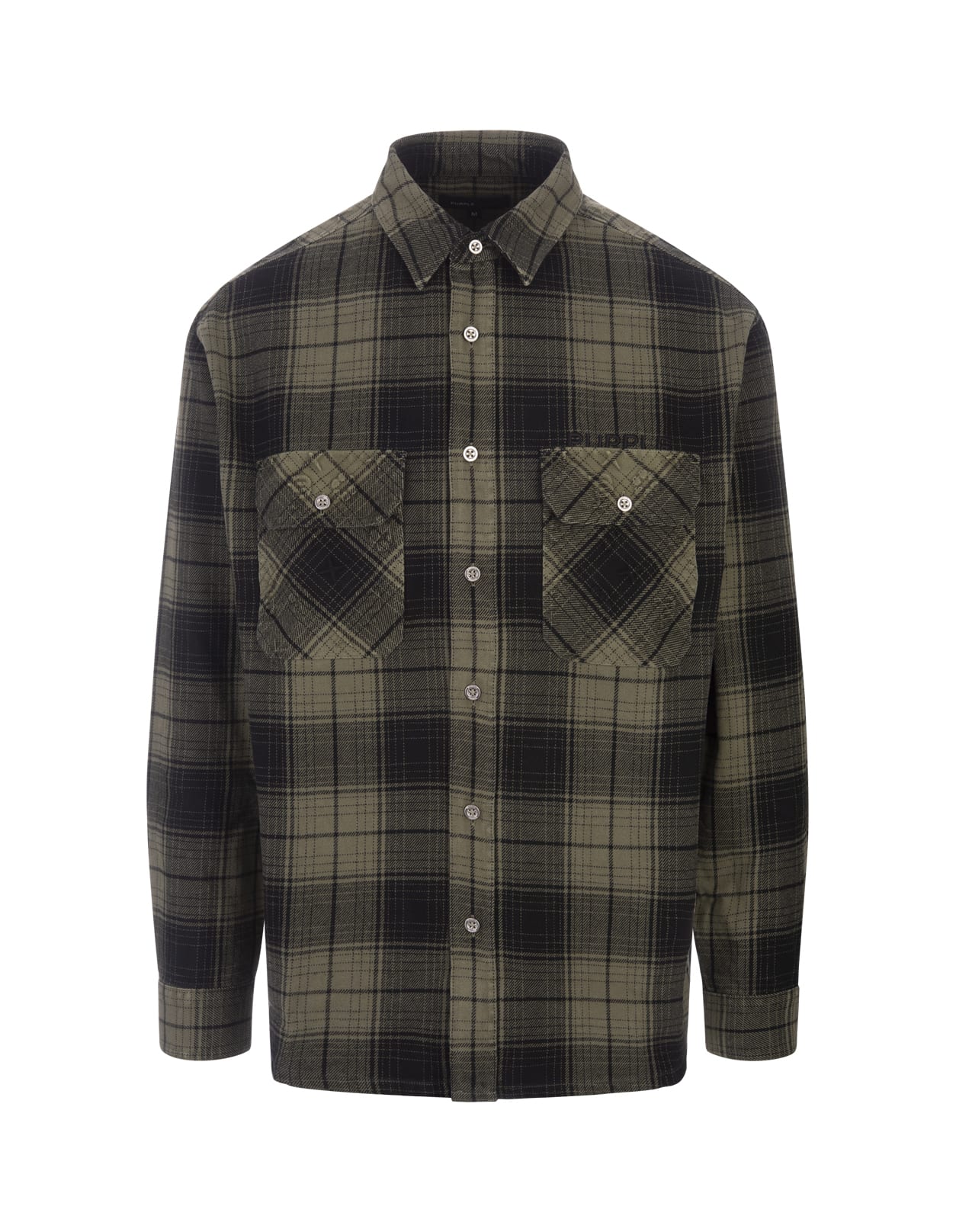 Green Plaid Flannel Shirt With Logo And Monogram