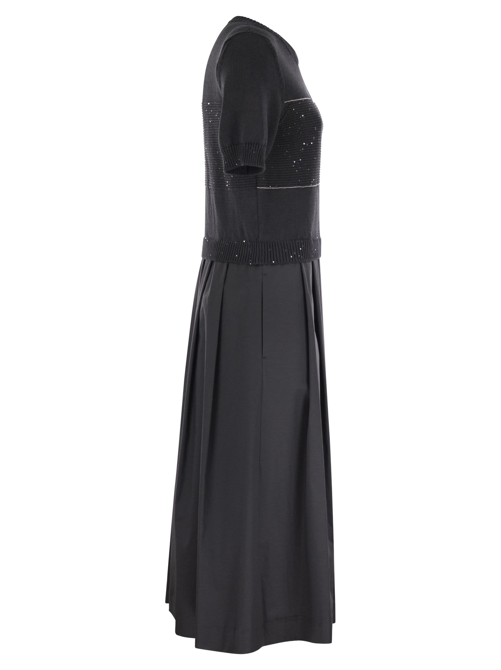 Peserico Women Two-tone Dress In Pure Cotton With Micro Sequins In Black